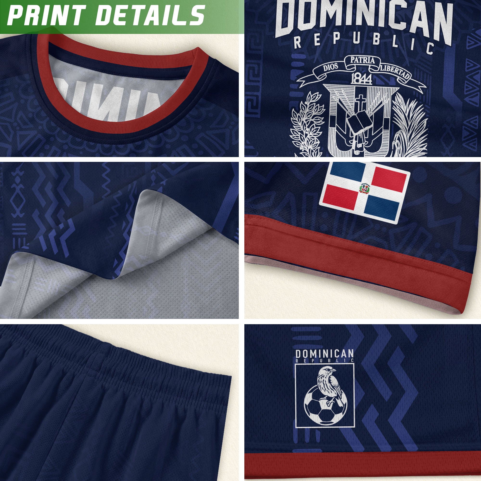 Dominican Republic Coat of Arms Tribal Navy National Pride Soccer Jersey