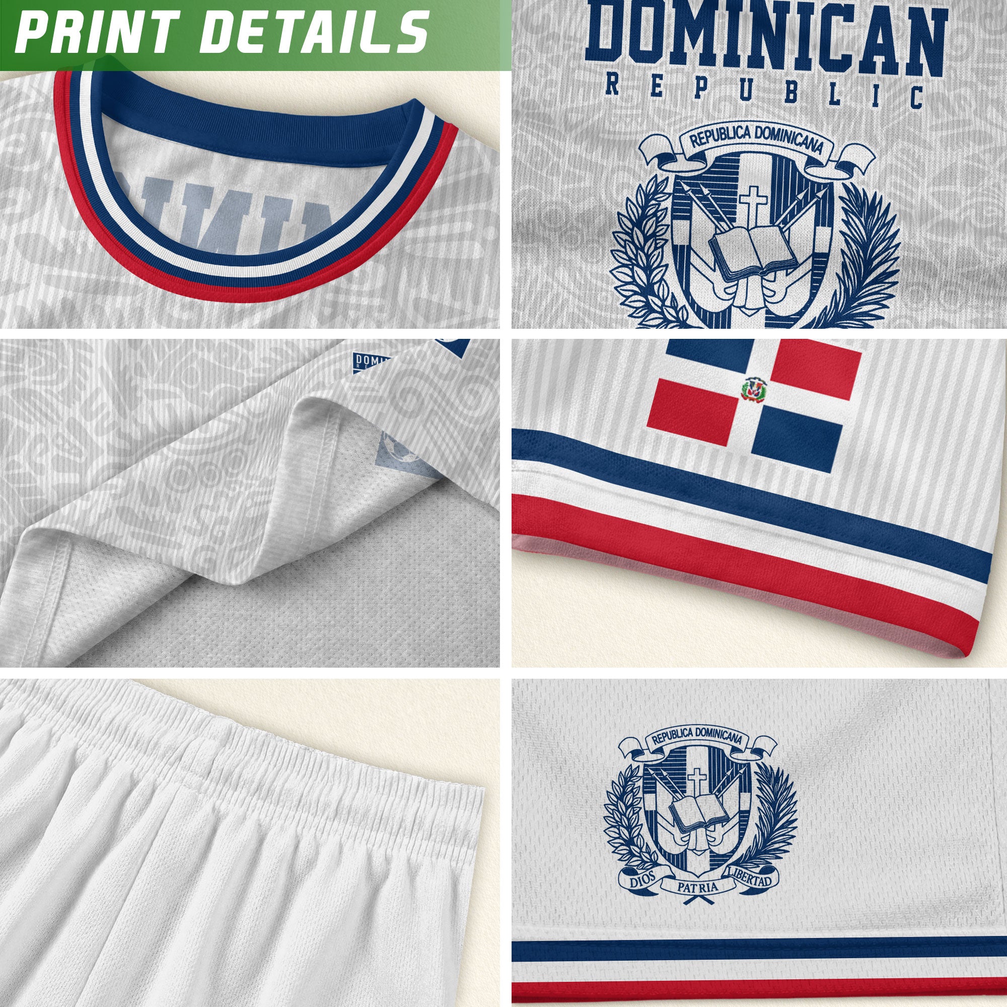 Dominican Republic Coat of Arms White Blue Red National Pride Soccer Jersey