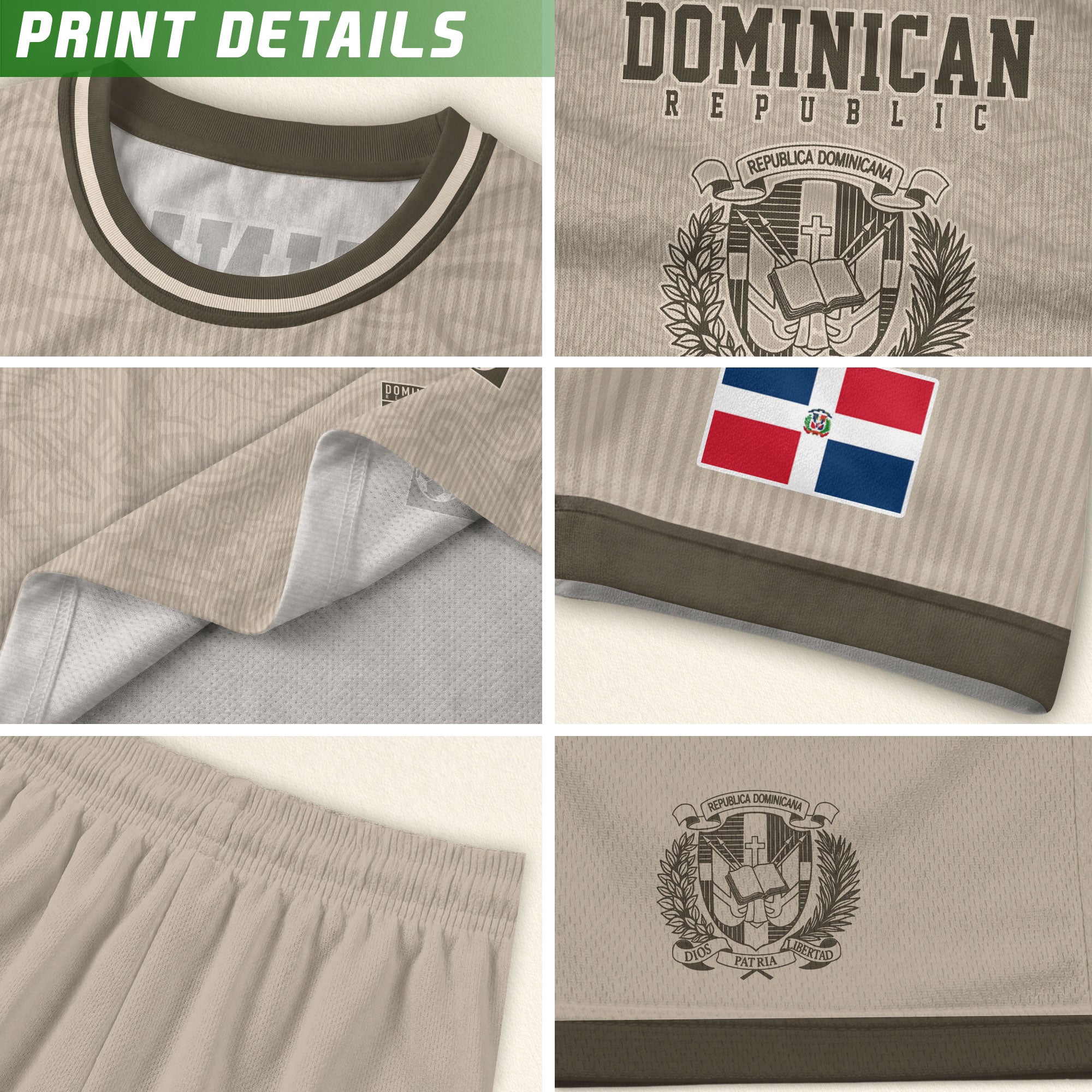 Dominican Republic Coat of Arms Beige Olive Heritage Athletic Sport Soccer Jersey