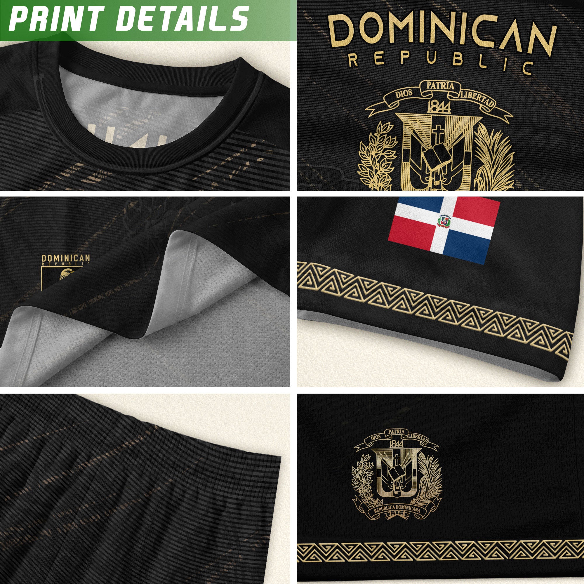 Dominican Republic Soccer Jersey Black Gold, Tradition and Pride Collection