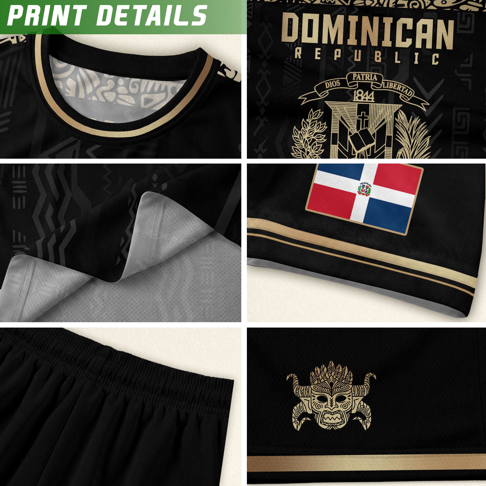 Dominican Republic Coat of Arms Tribal Black Gold National Pride Soccer Jersey