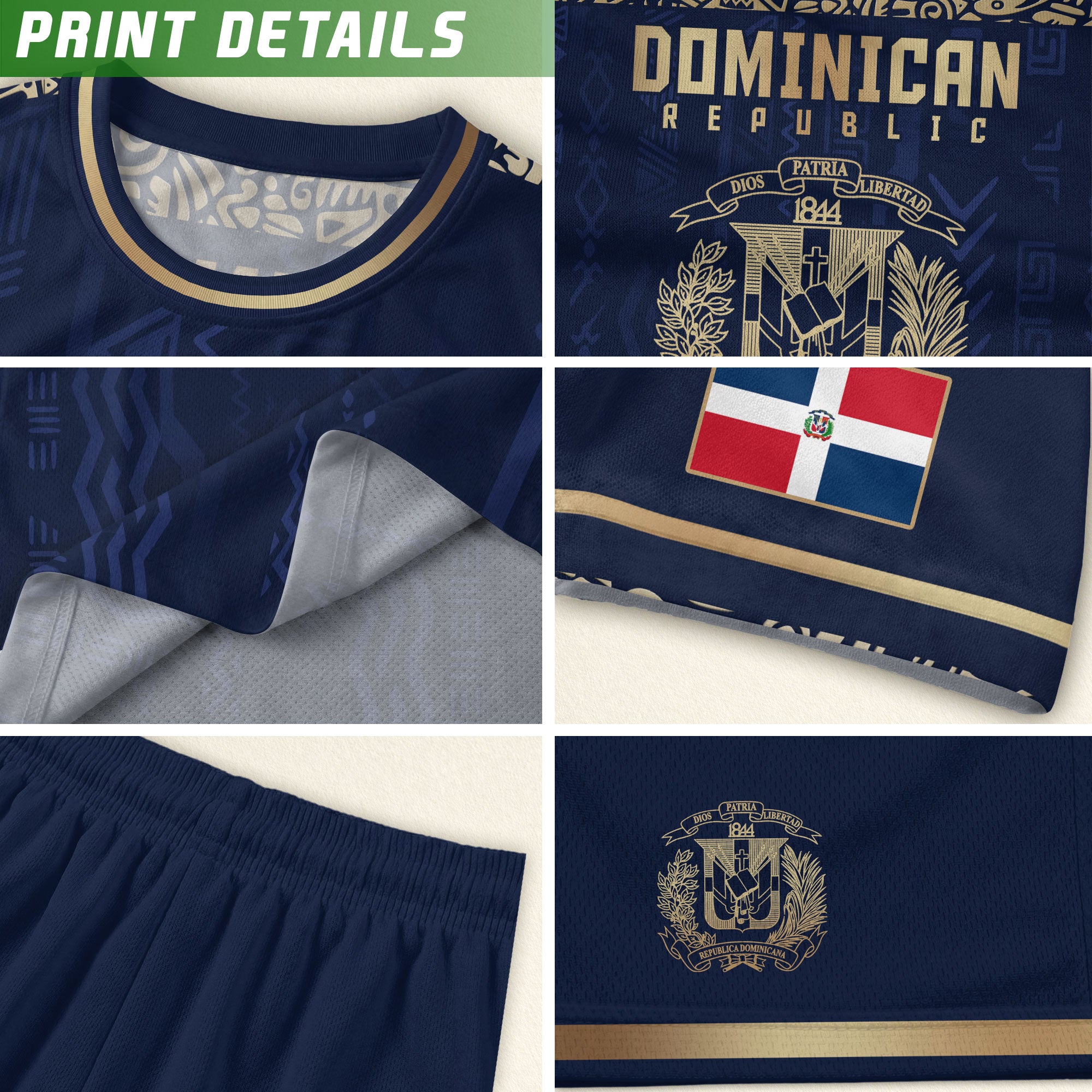 Dominican Republic Navy Gold National Symbol Tribal Pattern Pride Soccer Jersey