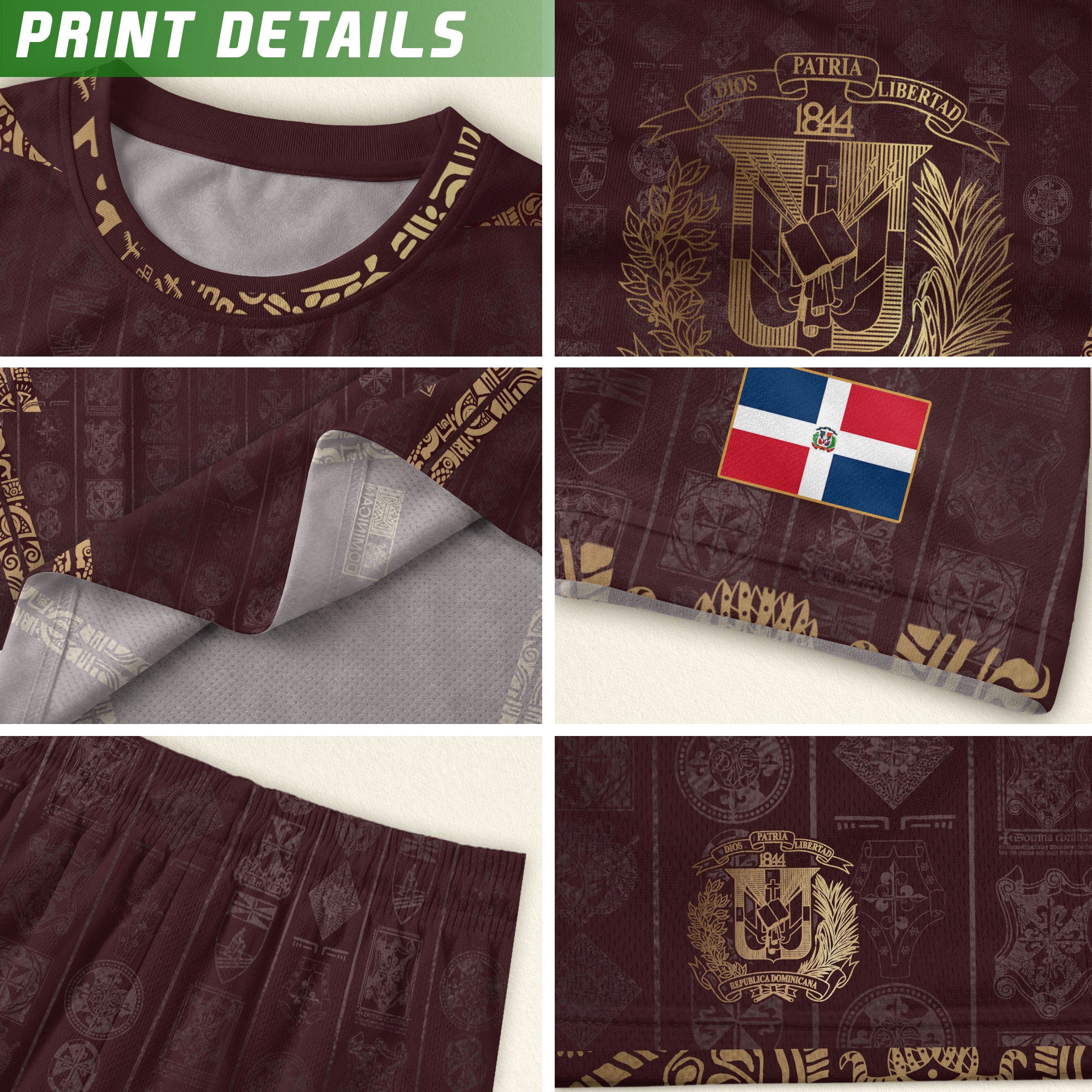Dominican Republic Heritage Maroon Gold Patchwork Soccer Jersey