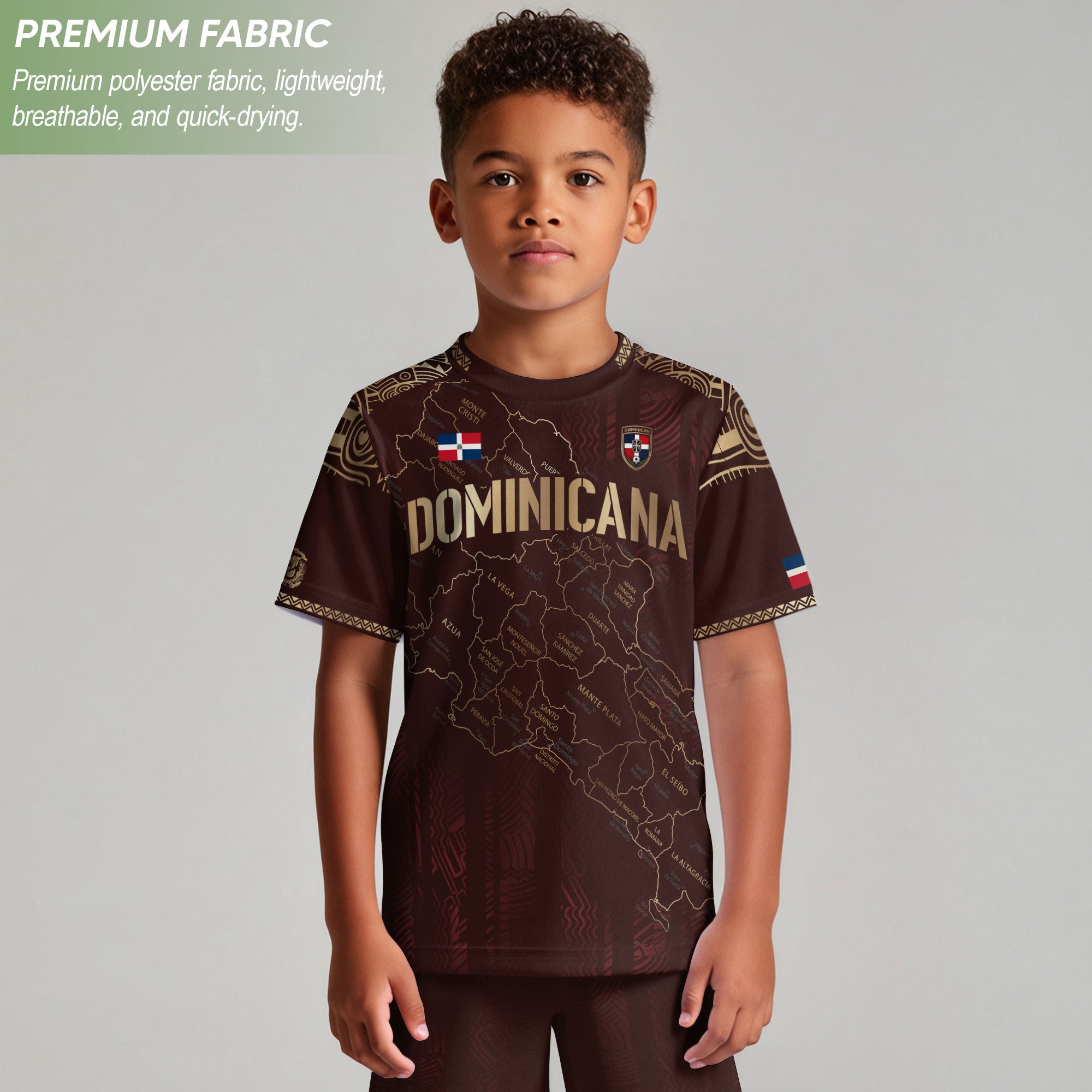 Dominican Republic Kids Youth Heritage Maroon Gold Map National Pride Soccer Jersey