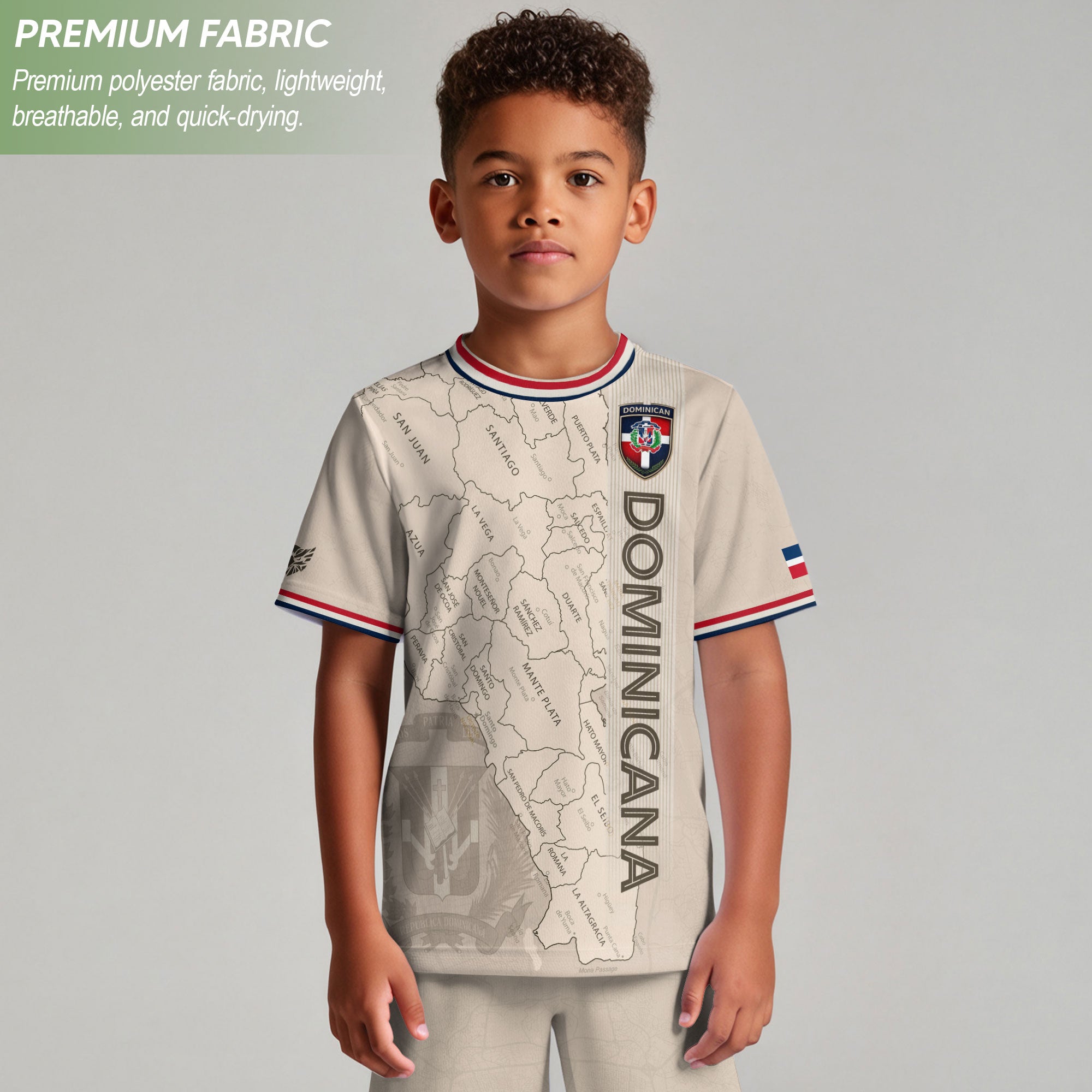 Dominican Republic Kids Youth Heritage Beige Map National Pride Athletic Soccer Jersey