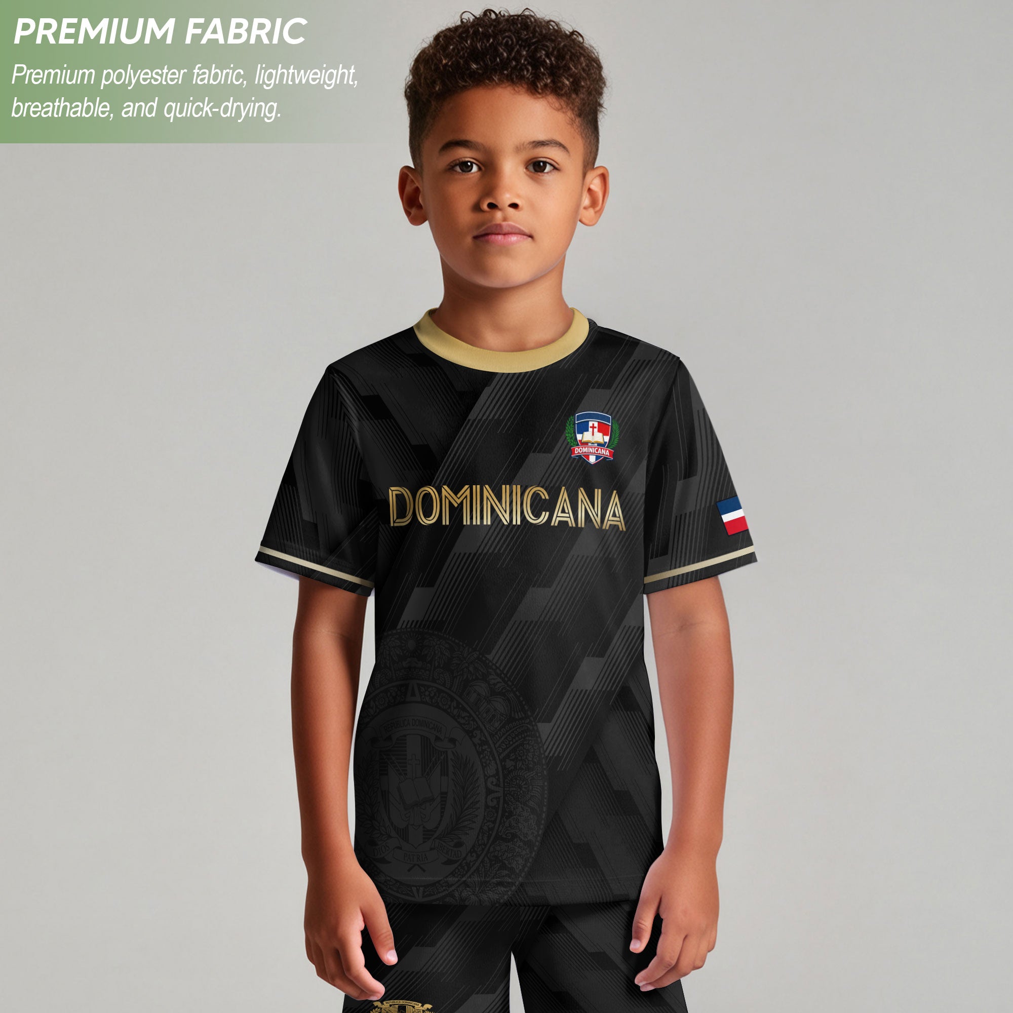 Dominican Republic Kids Youth Heritage Black Gold National Pride Soccer Jersey