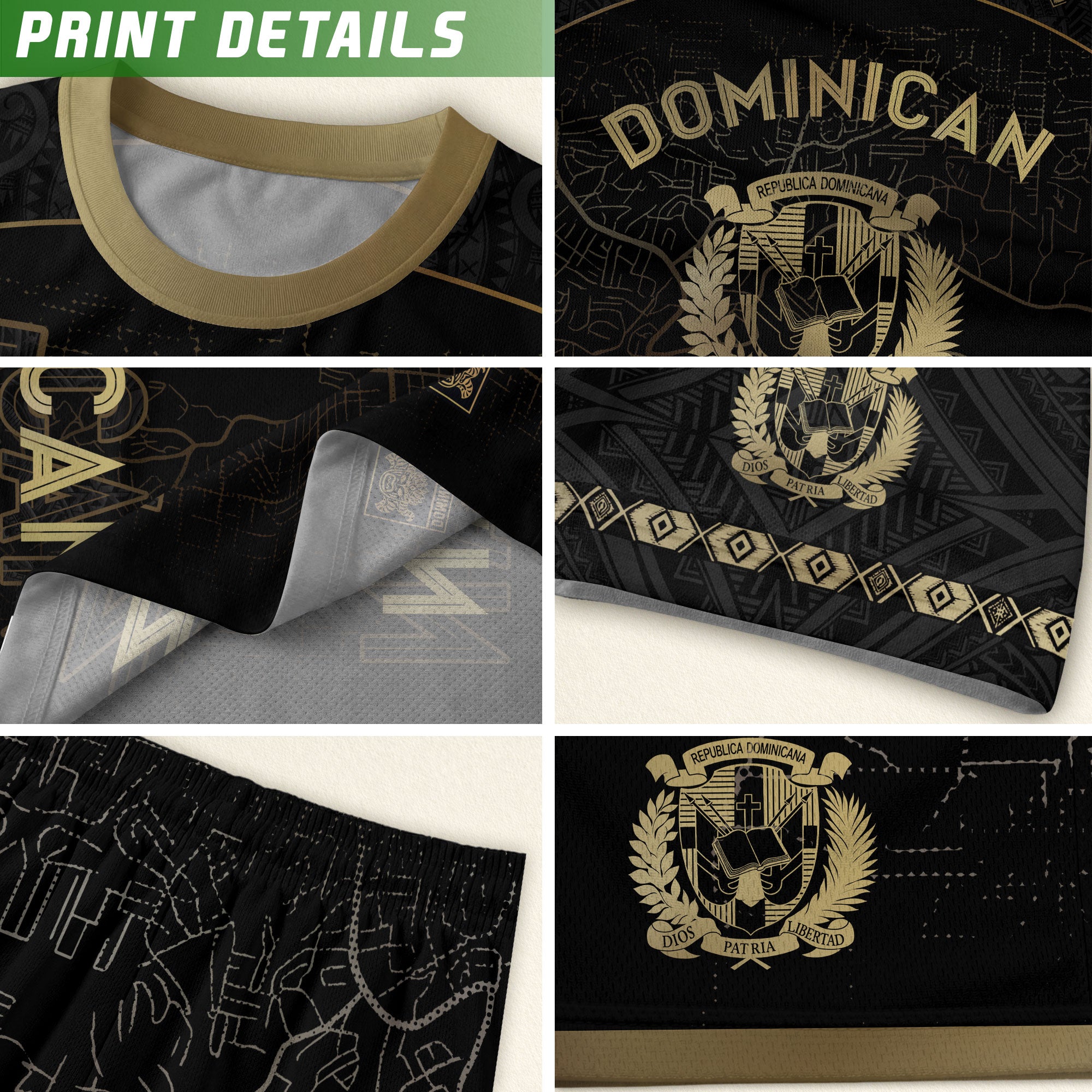 Dominican National Pride Soccer Jersey Black Gold, Heritage Inspired Apparel