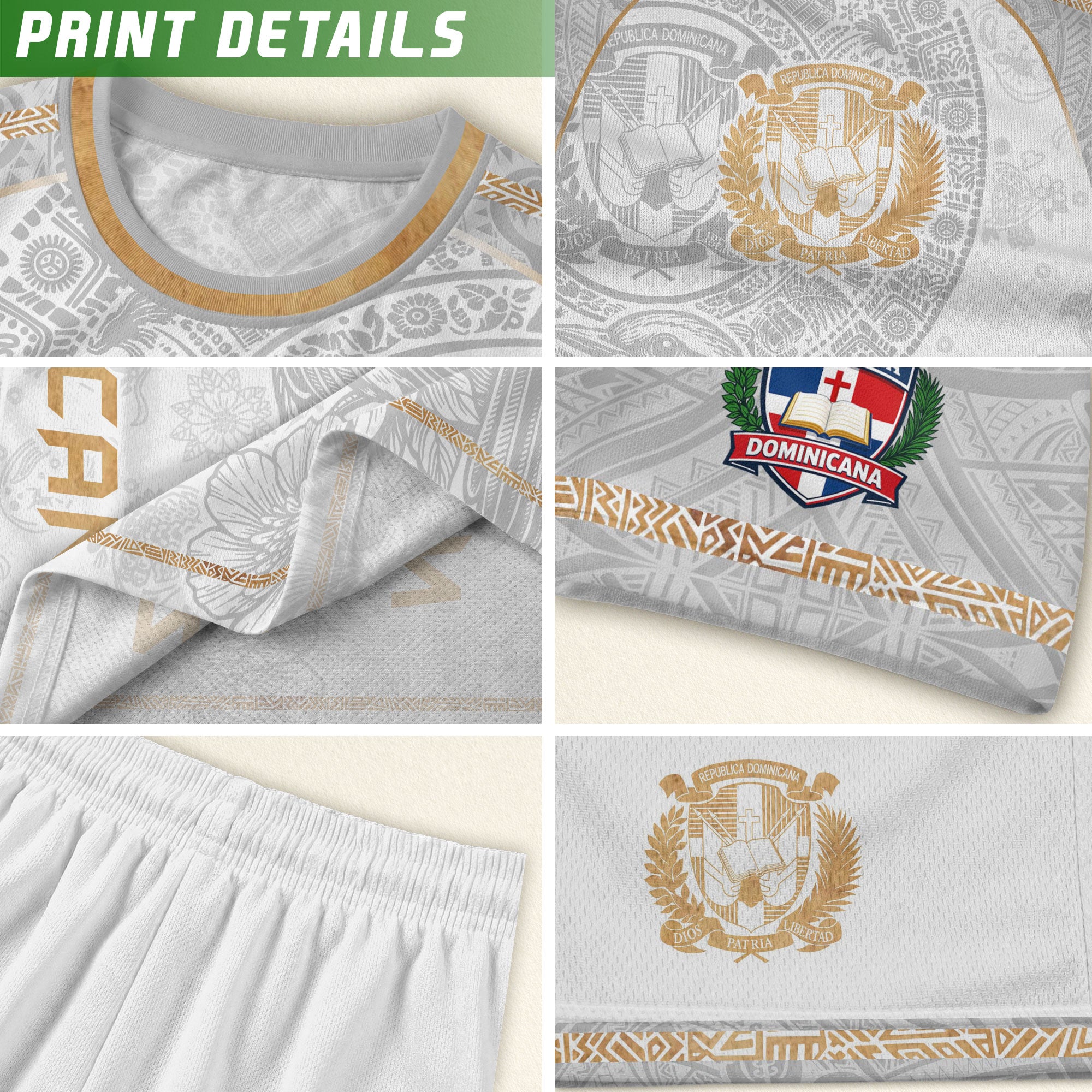 Dominican Cultural Identity Soccer Jersey White Gold, Heritage Pride Edition