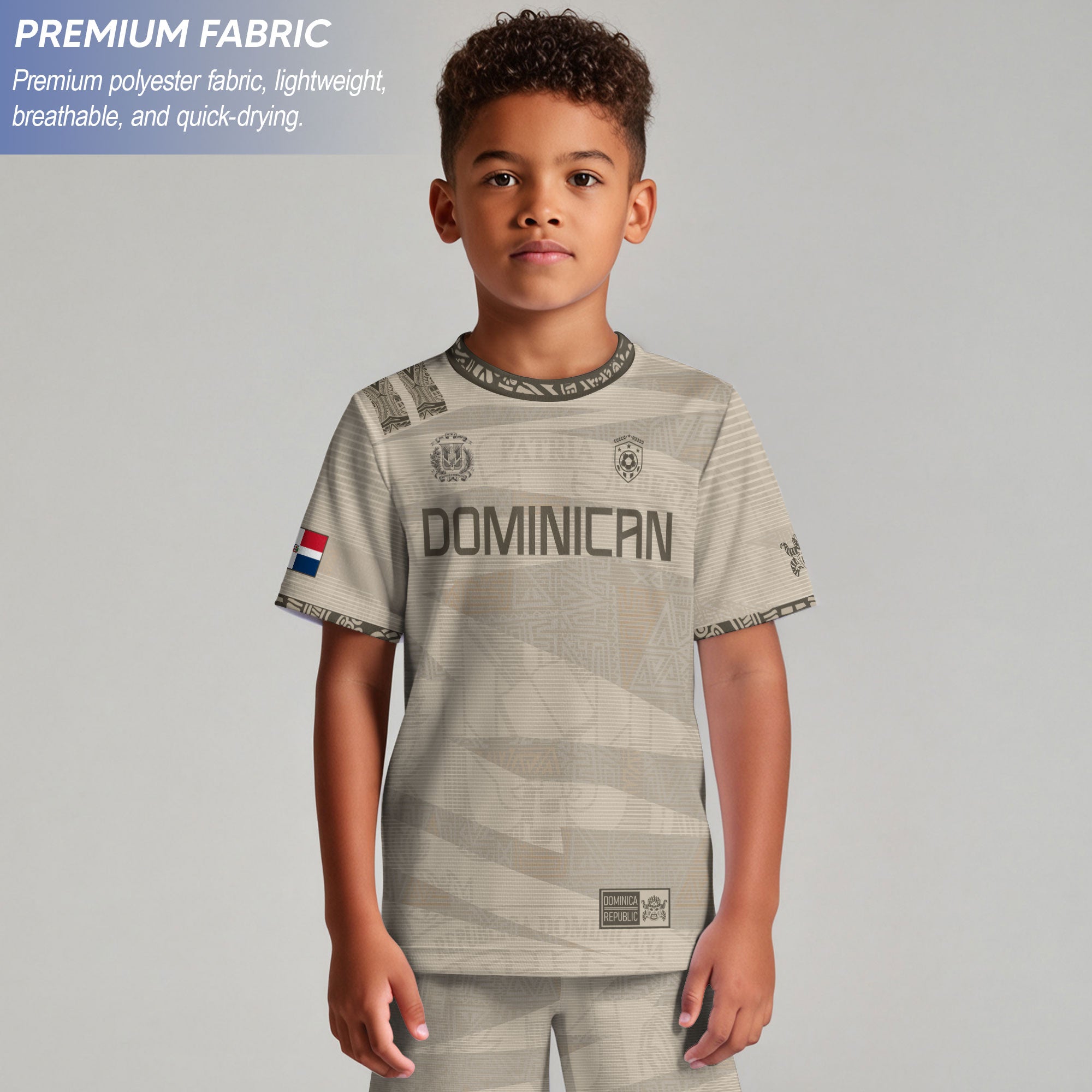 Dominican Heritage Kids Soccer Jersey Beige National Pride Collection