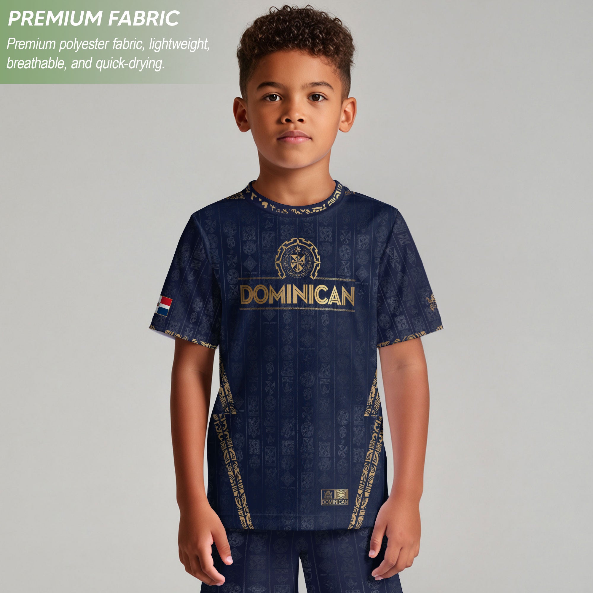 Dominican Republic Kids Youth Orgullo Dominicano Navy Gold Patchwork Soccer Jersey