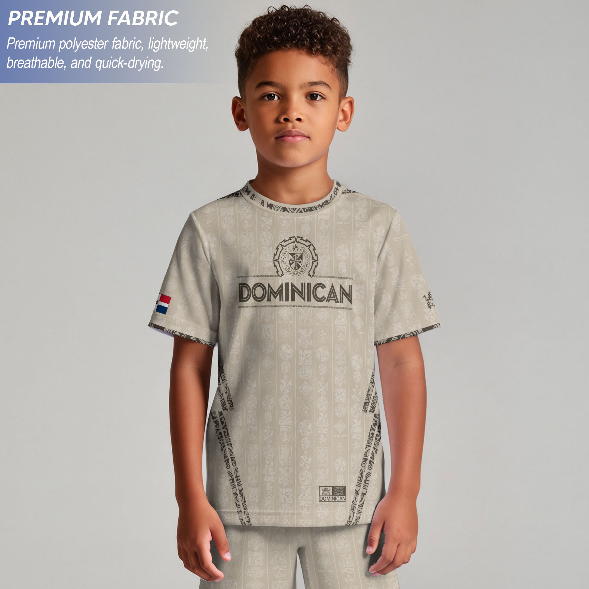 Dominican Republic Kids Youth Orgullo Dominicano Beige Tan Patchwork Soccer Jersey