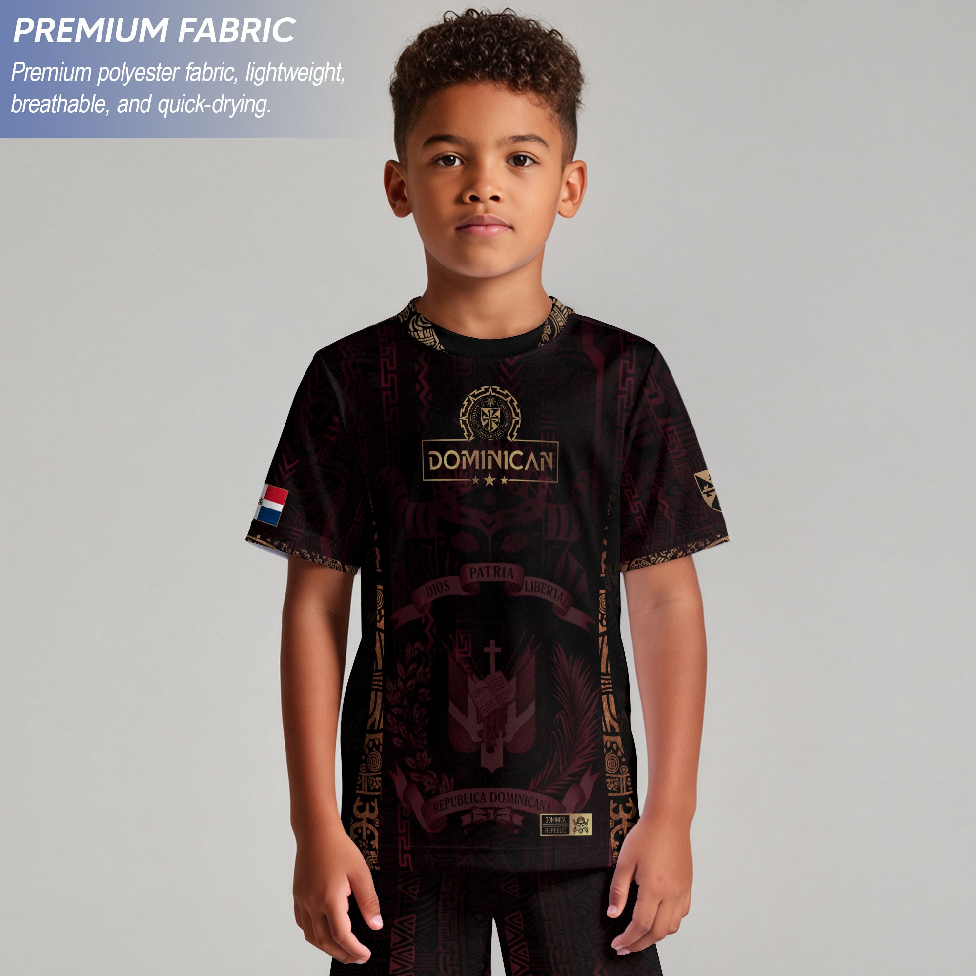 Dominican Republic Kids Youth Orgullo Dominicano Dark Maroon Mask Soccer Jersey
