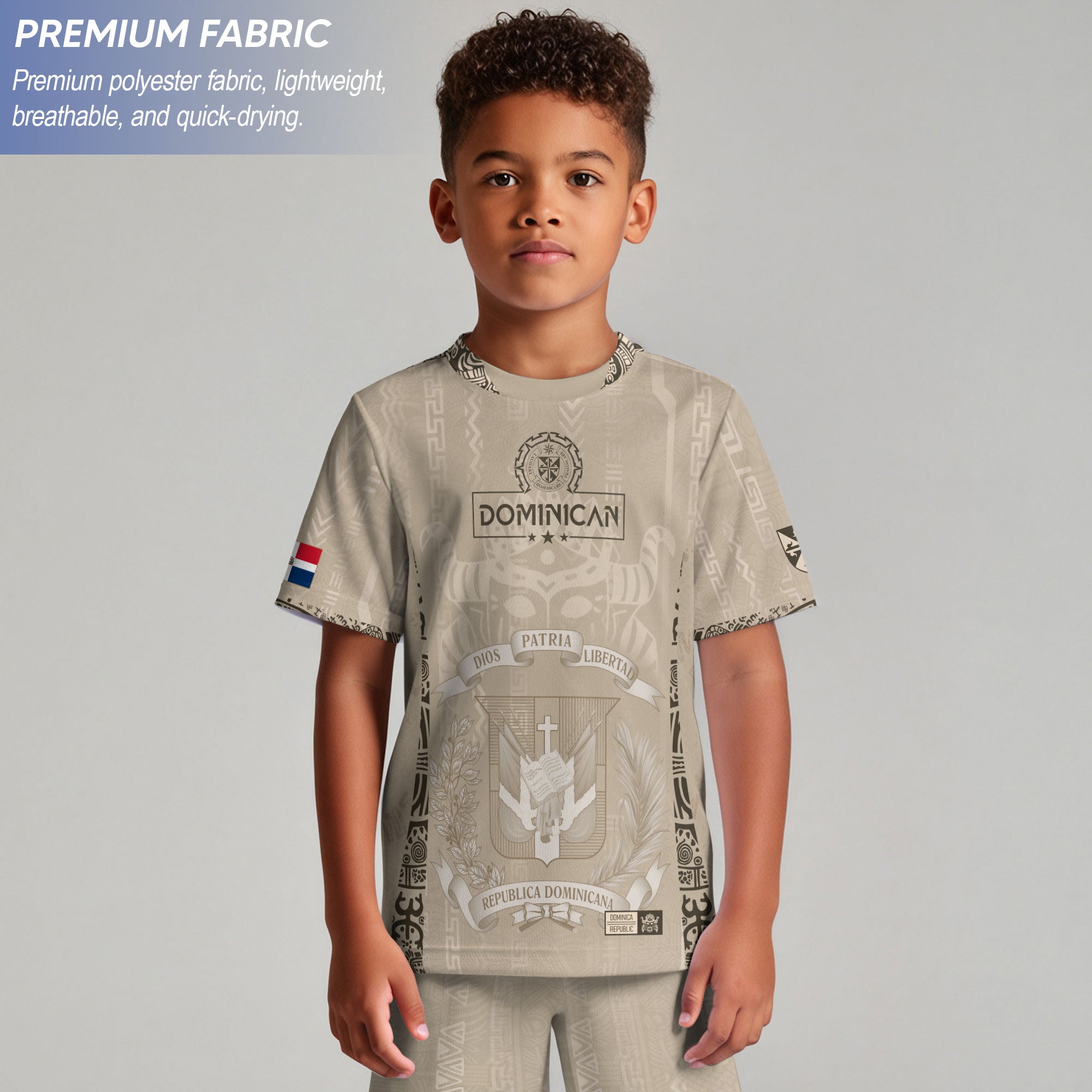 Dominican Republic Kids Youth Orgullo Dominicano Beige Tan Mask Soccer Jersey