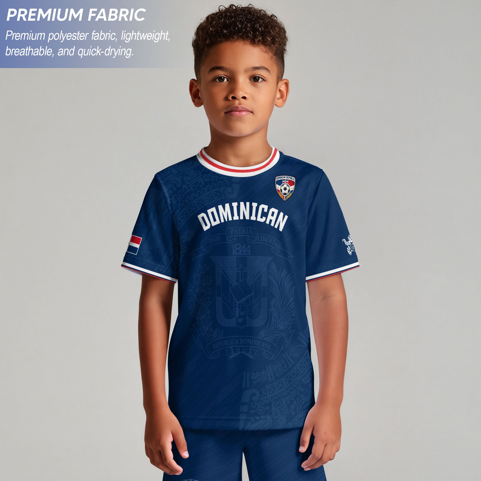 Dominican Cultural Heritage Kids Soccer Jersey Navy, National Pride Collection