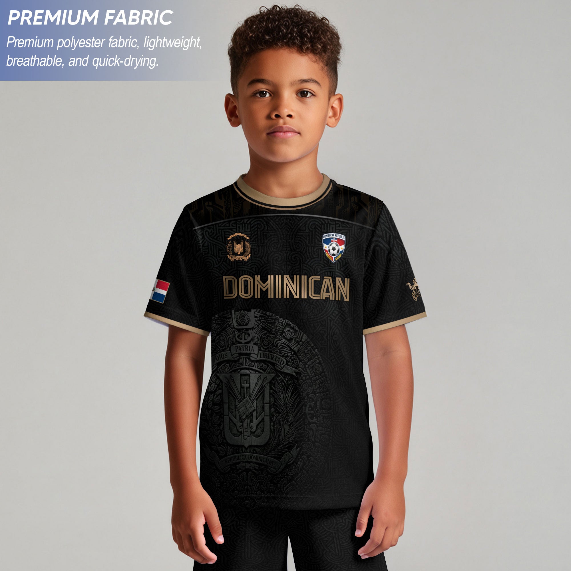 Dominican Heritage Youth Soccer Jersey Black Gold Pride Edition