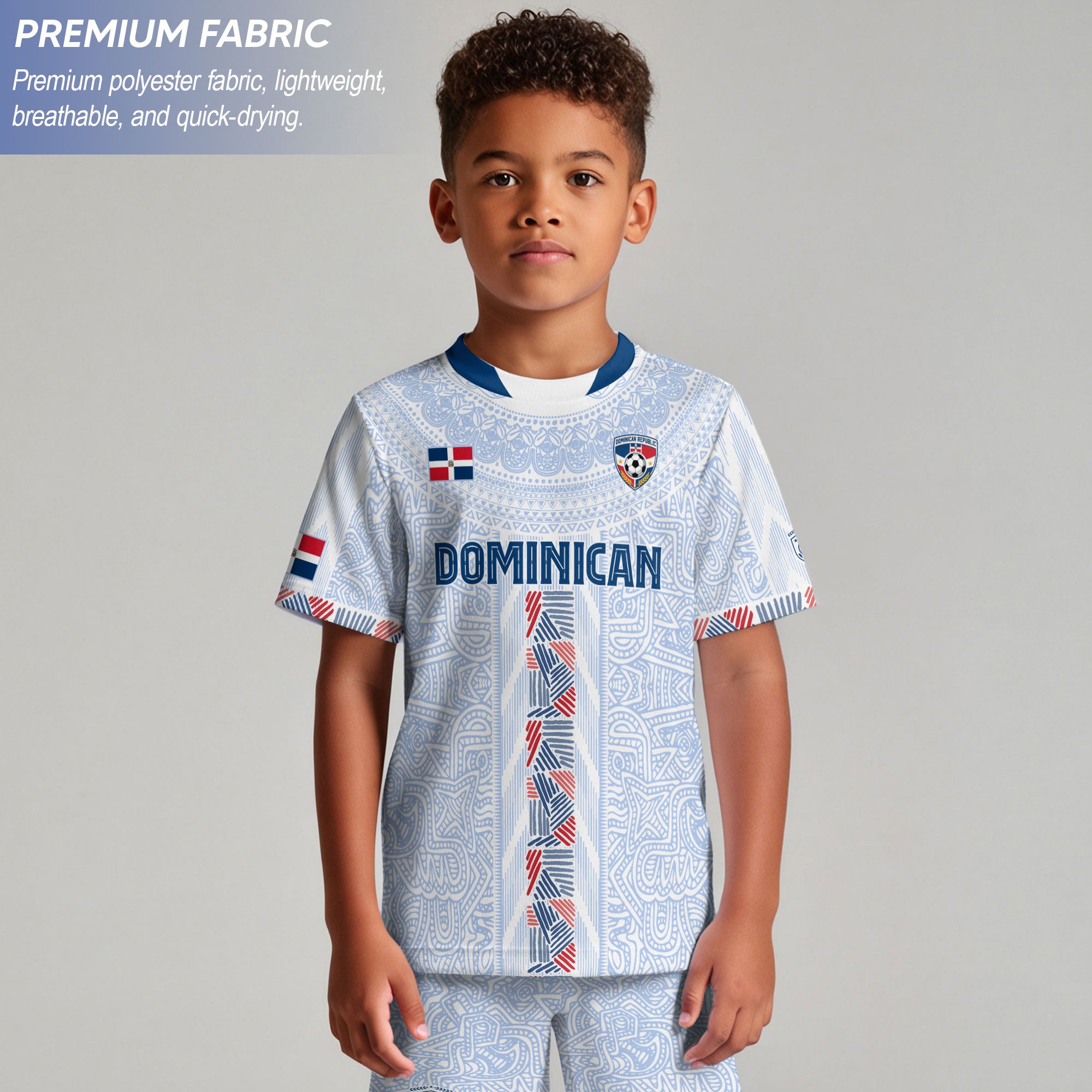 Dominican Cultural Kids Soccer Jersey White National Pride Style