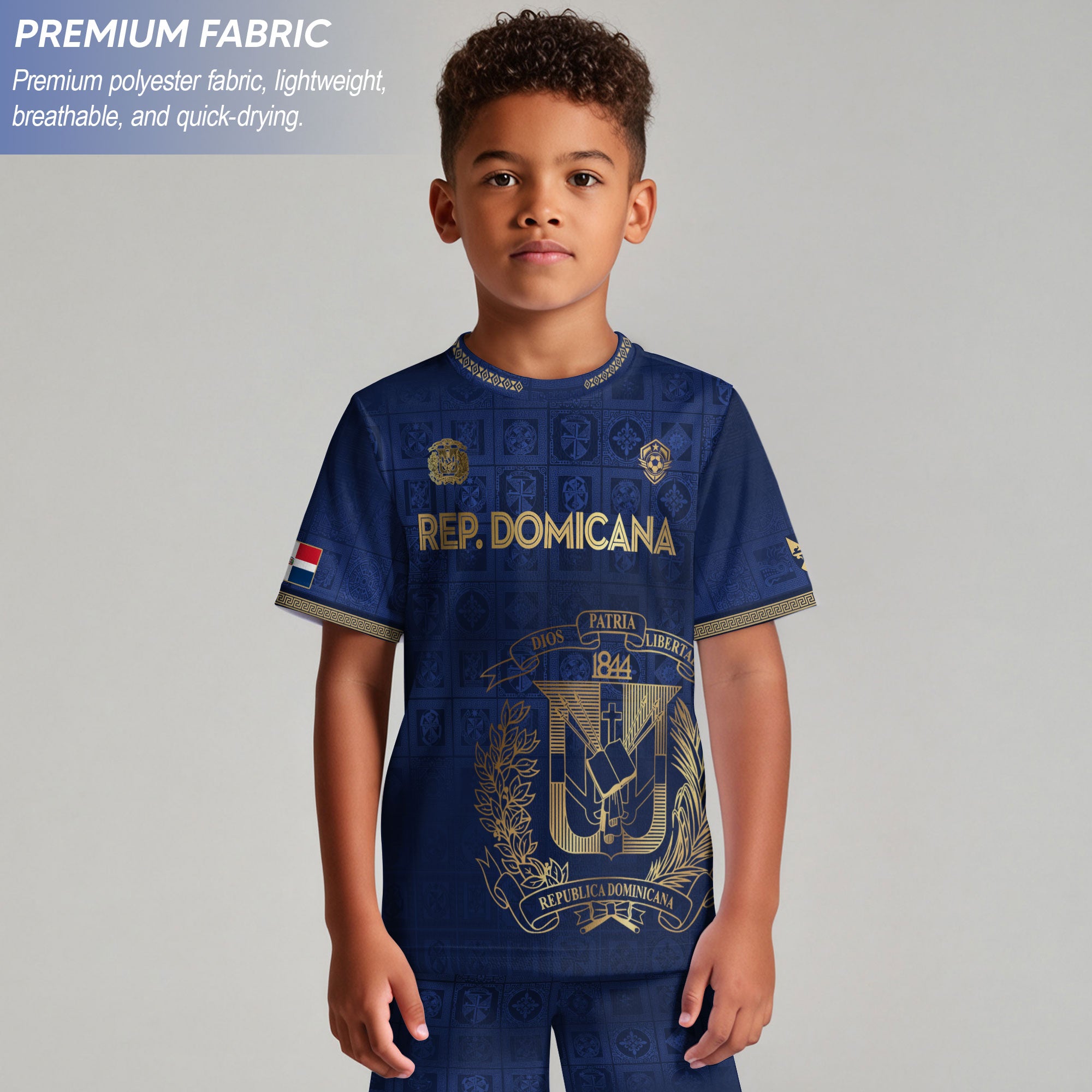 Dominican Republic Kids Soccer Jersey Navy Gold Heritage Edition
