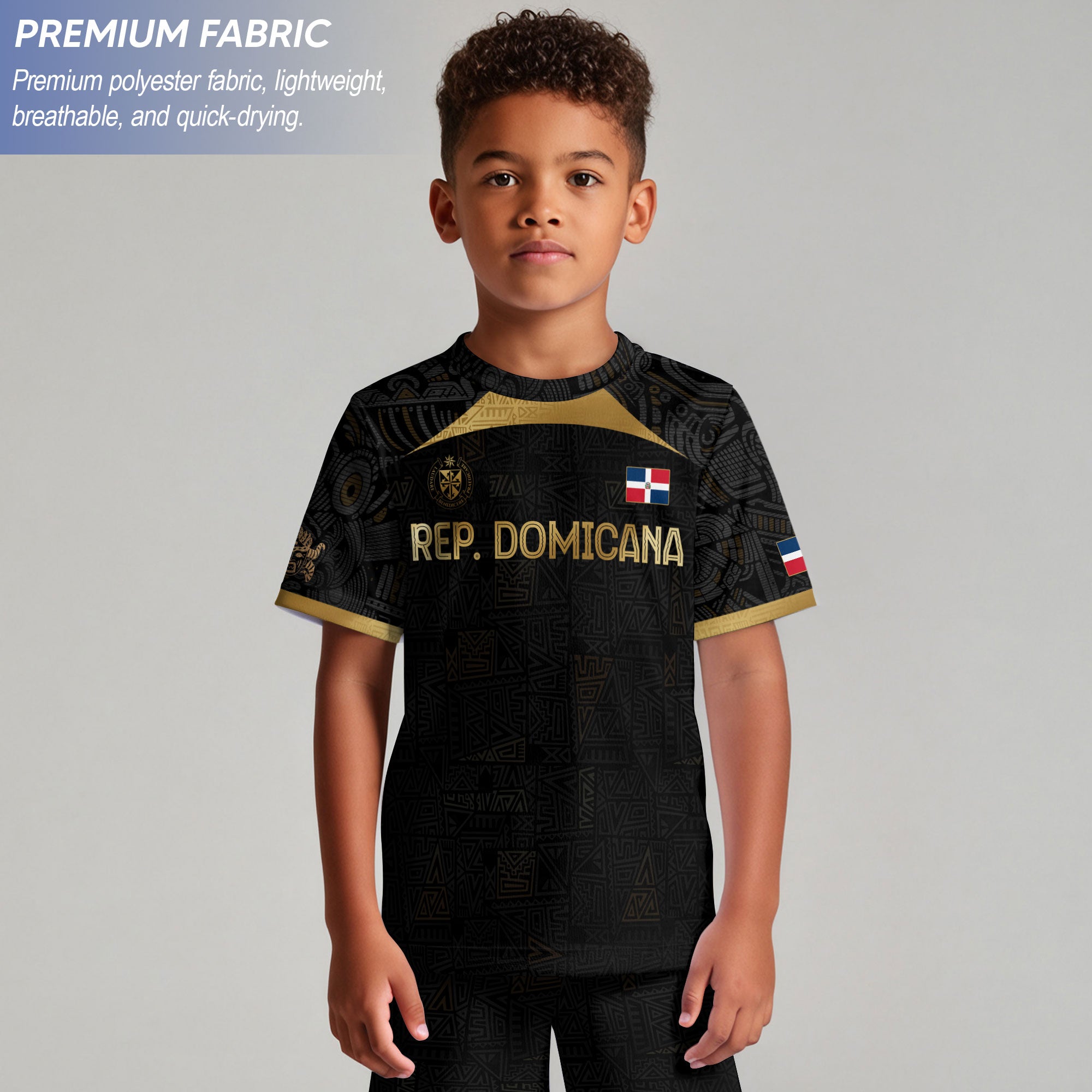 Dominican Republic Kids Soccer Jersey Black Gold Cultural Pride Edition
