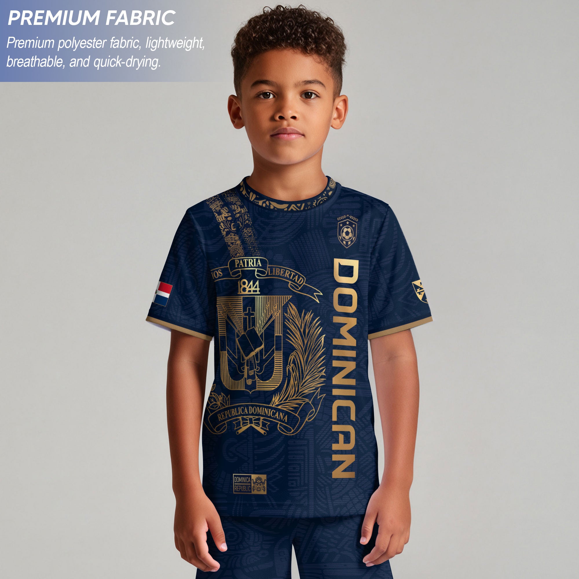 Dominican Republic Kids Soccer Jersey Navy Gold Cultural Pride