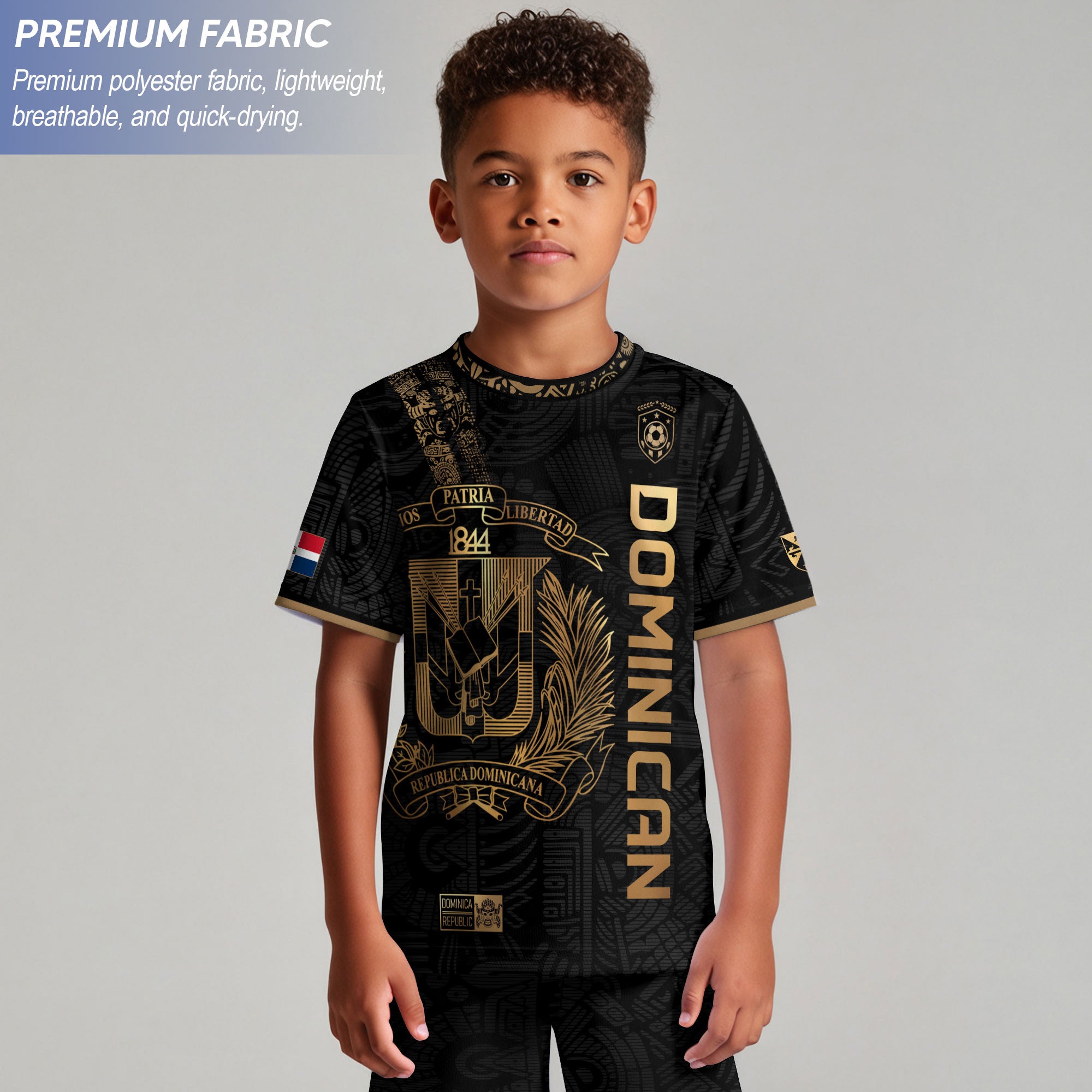 Dominican Pride Kids Soccer Jersey Black Cultural Edition