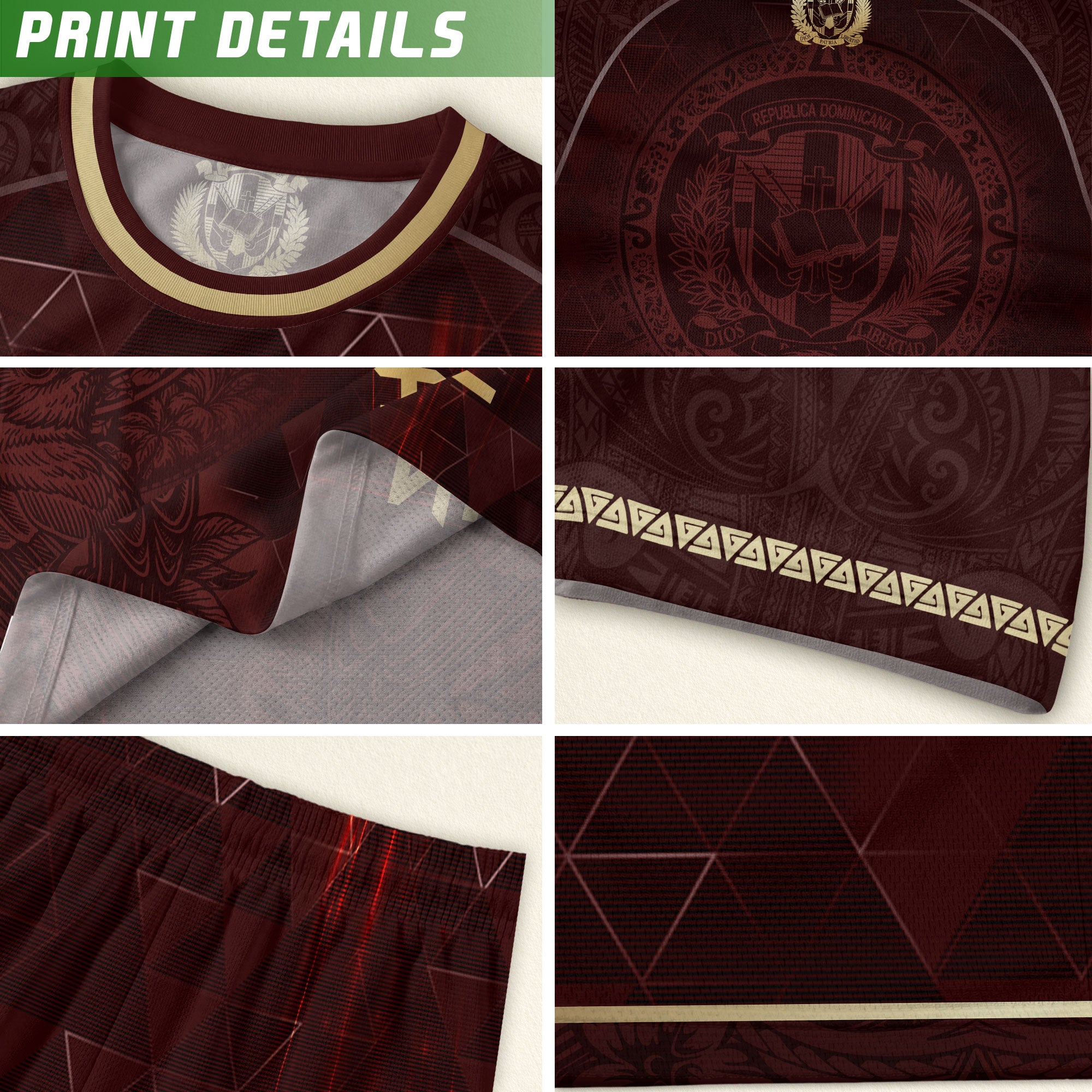Dominican Heritage Soccer Jersey Maroon Gold, Cultural Pride & Identity Collection