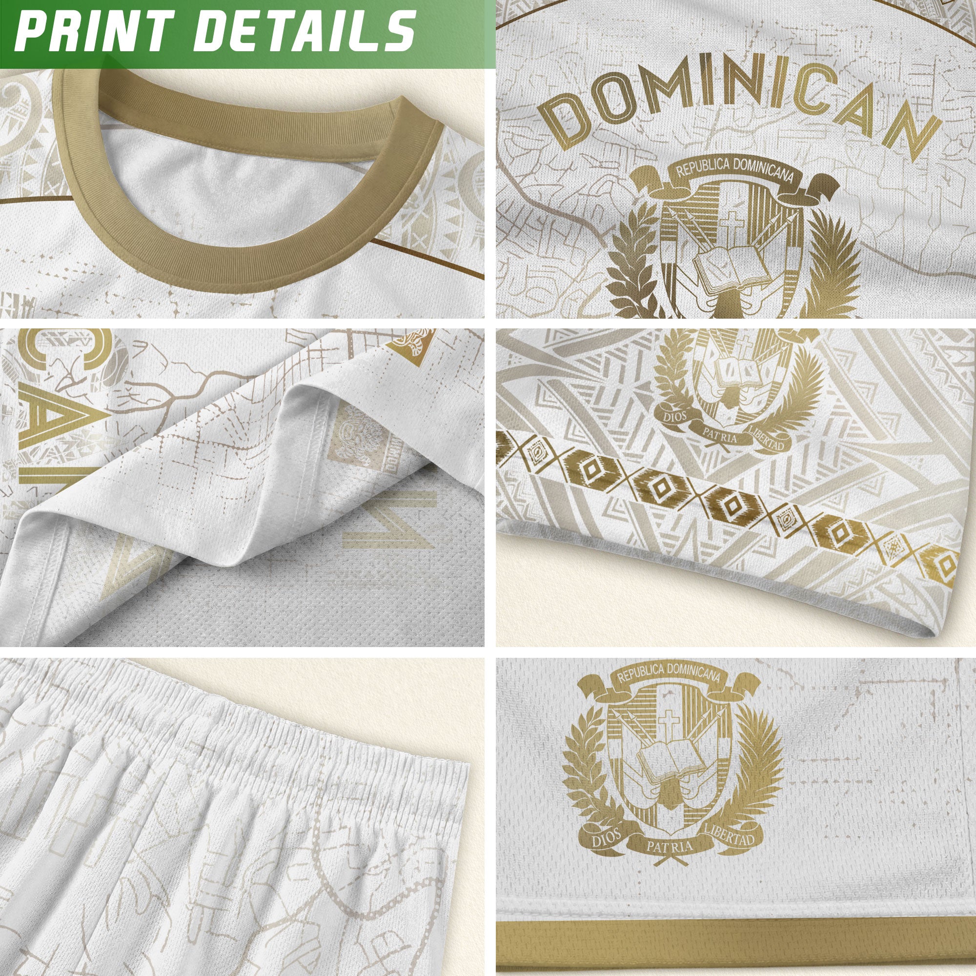 Dominican Cultural Identity Soccer Jersey White Gold, National Heritage Edition