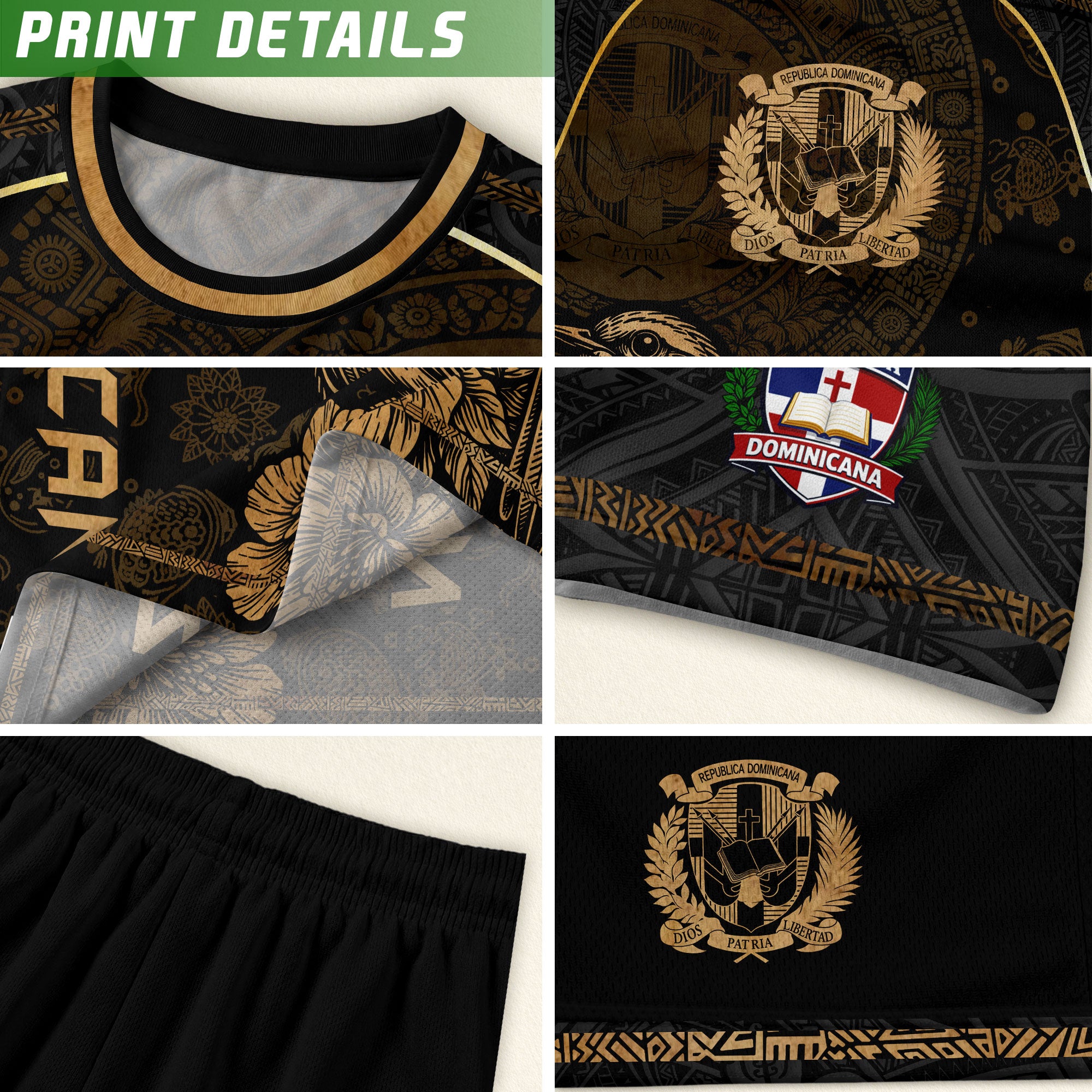 Dominican National Pride Soccer Jersey Black Gold, Heritage-Inspired Apparel