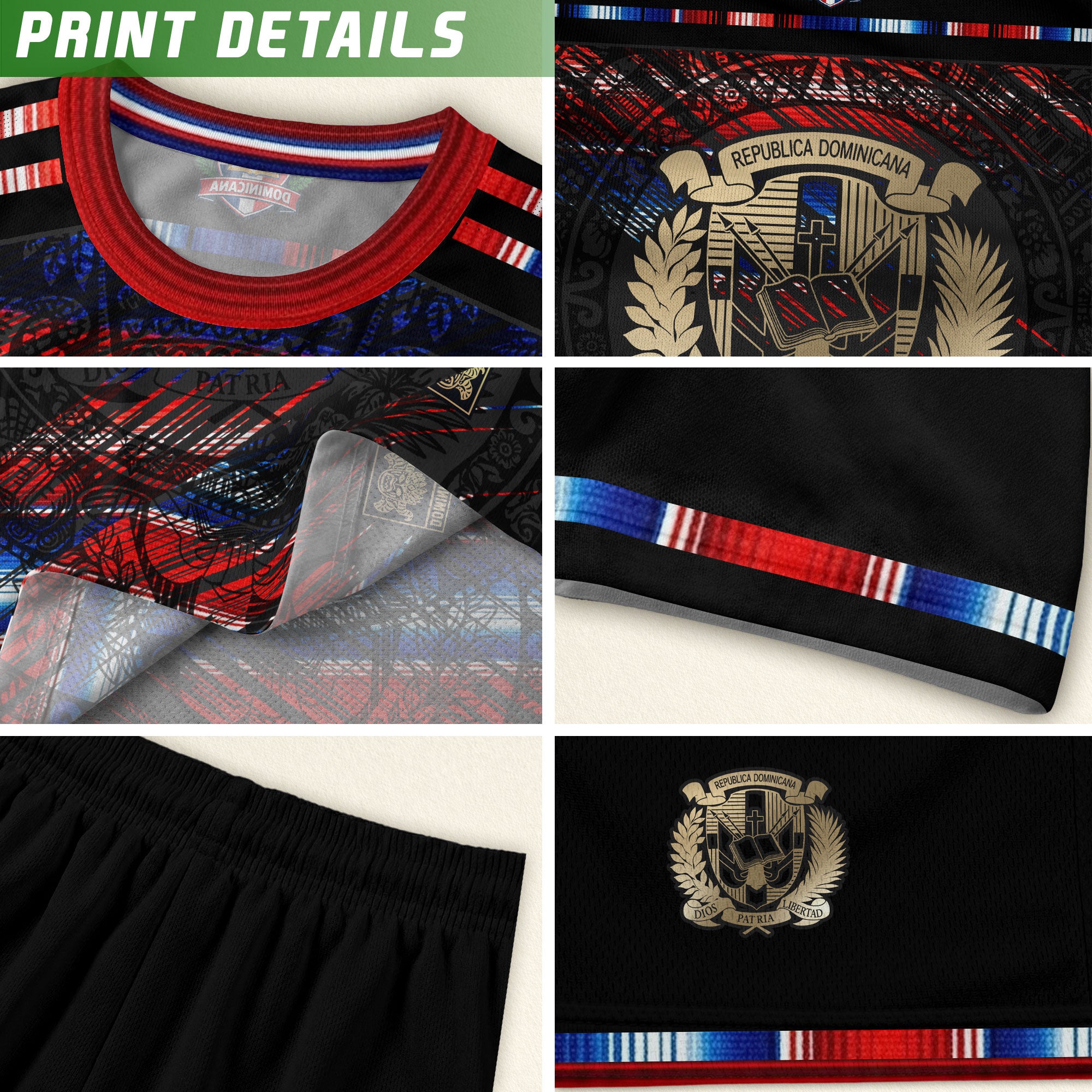 Dominican Heritage Pride Soccer Jersey Black Red Navy, Cultural Unity Collection
