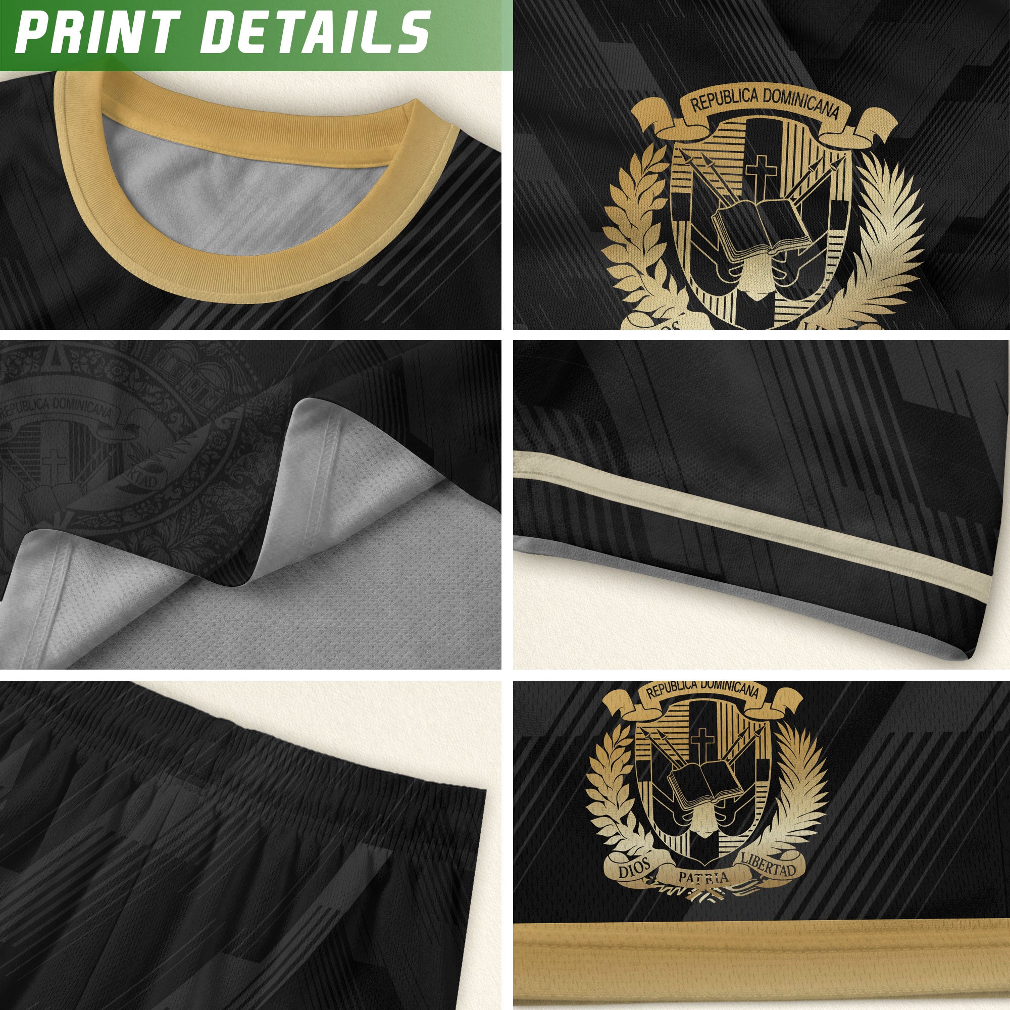 Dominican Cultural Heritage Soccer Jersey Black Gold, National Pride Collection
