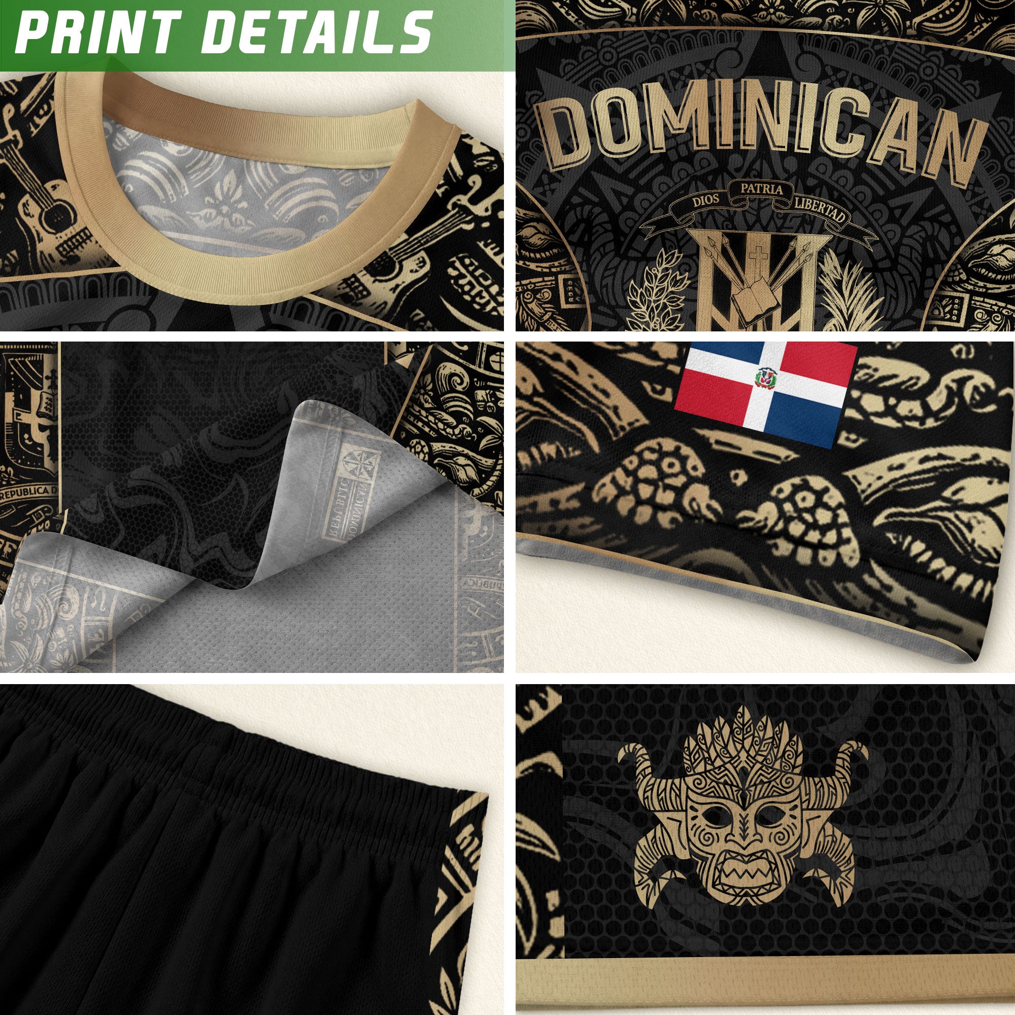 Dominican Republic Orgullo Dominicano Black Gold Taino Mask Soccer Jersey