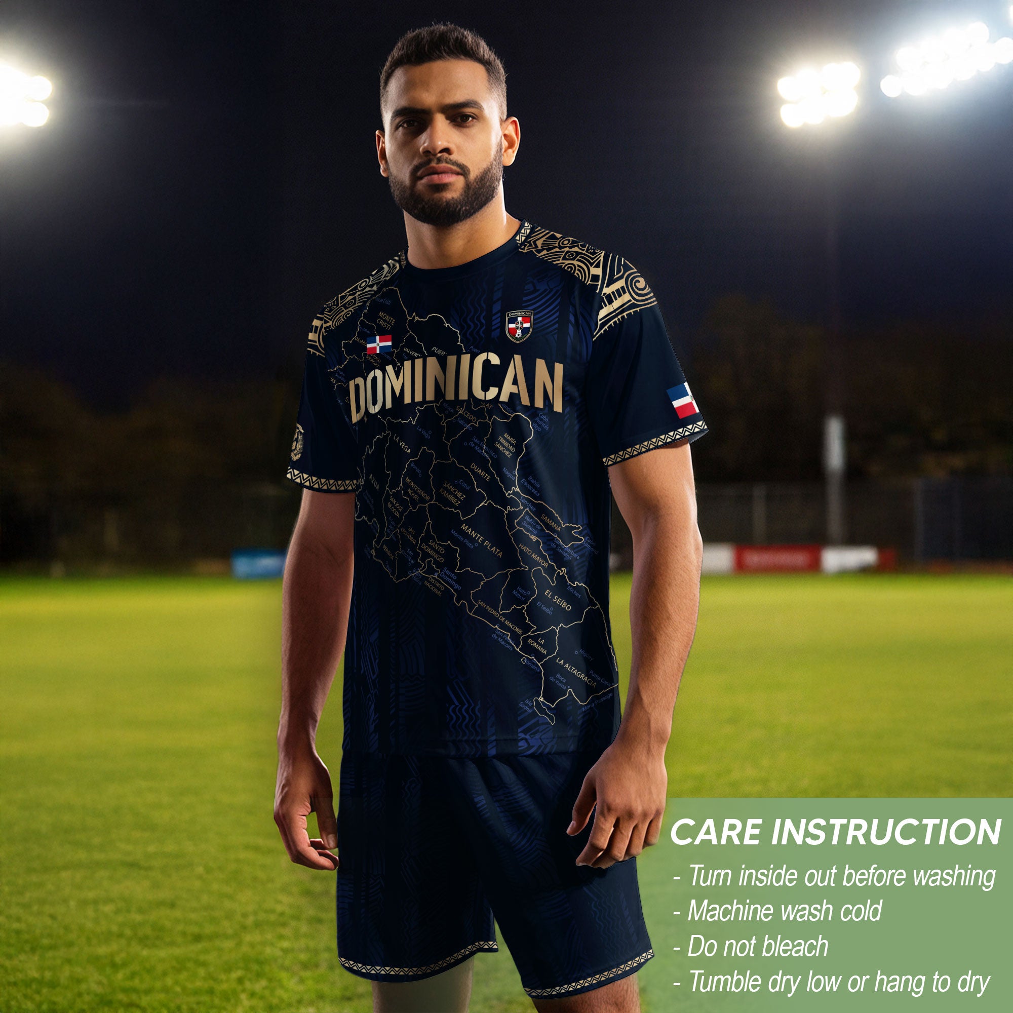 Dominican Republic Map Soccer Jersey Navy Gold, Taino Cultural Heritage Caribbean Pride Shirt