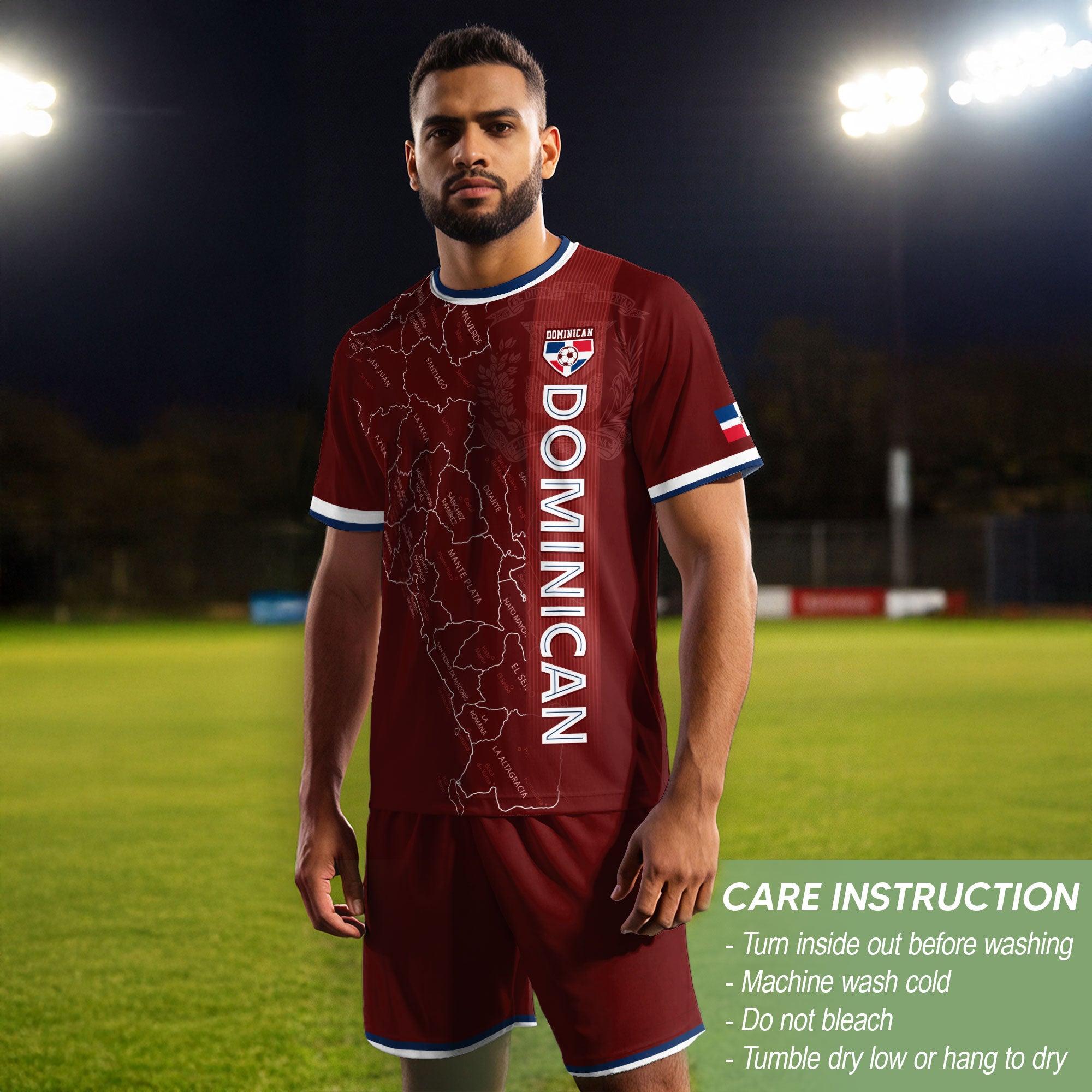Dominican Republic Soccer Jersey Maroon White Blue, Taino Map Design Caribbean Cultural Shirt