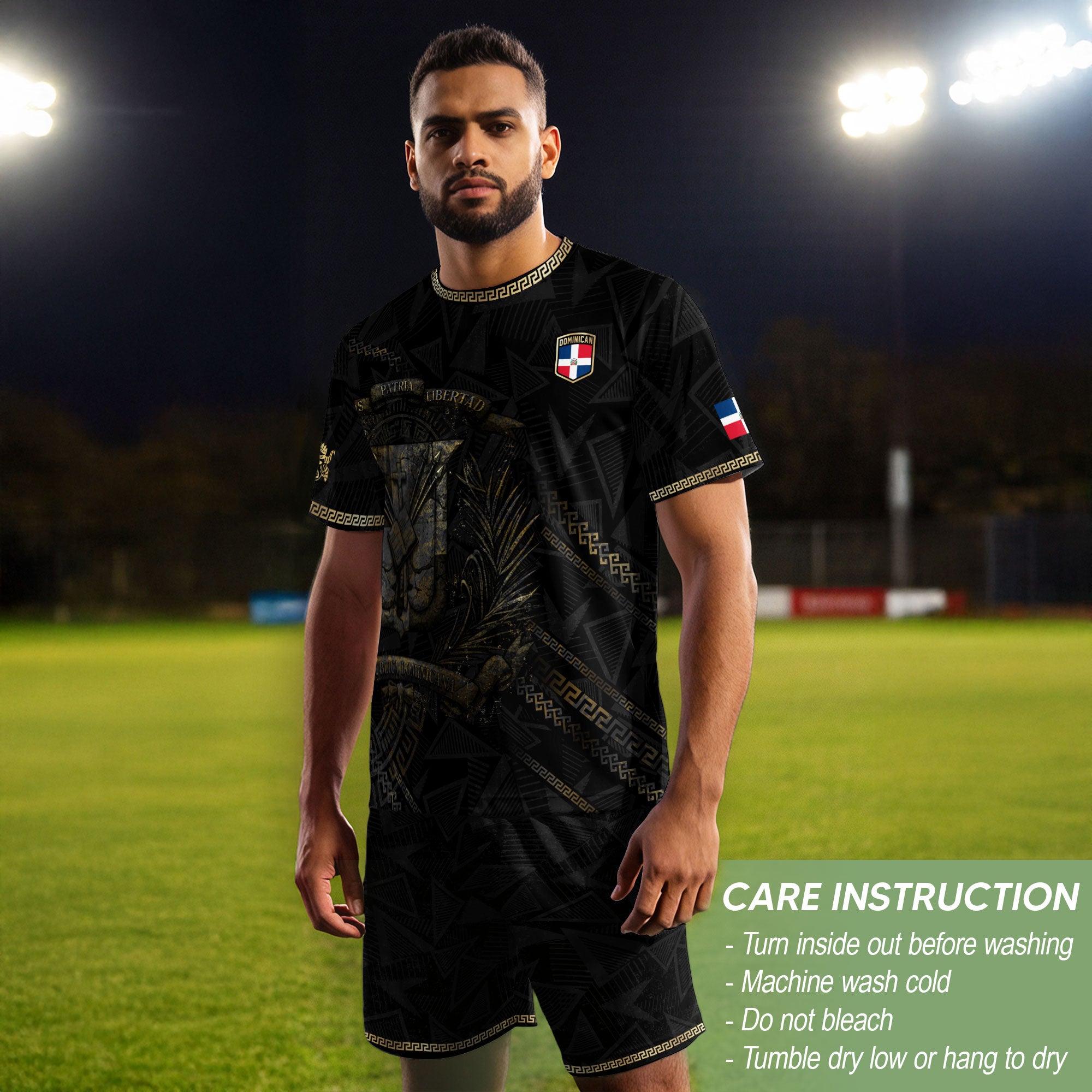 Dominican Republic Heritage Black Gold Vintage Geometric Graphic Soccer Jersey