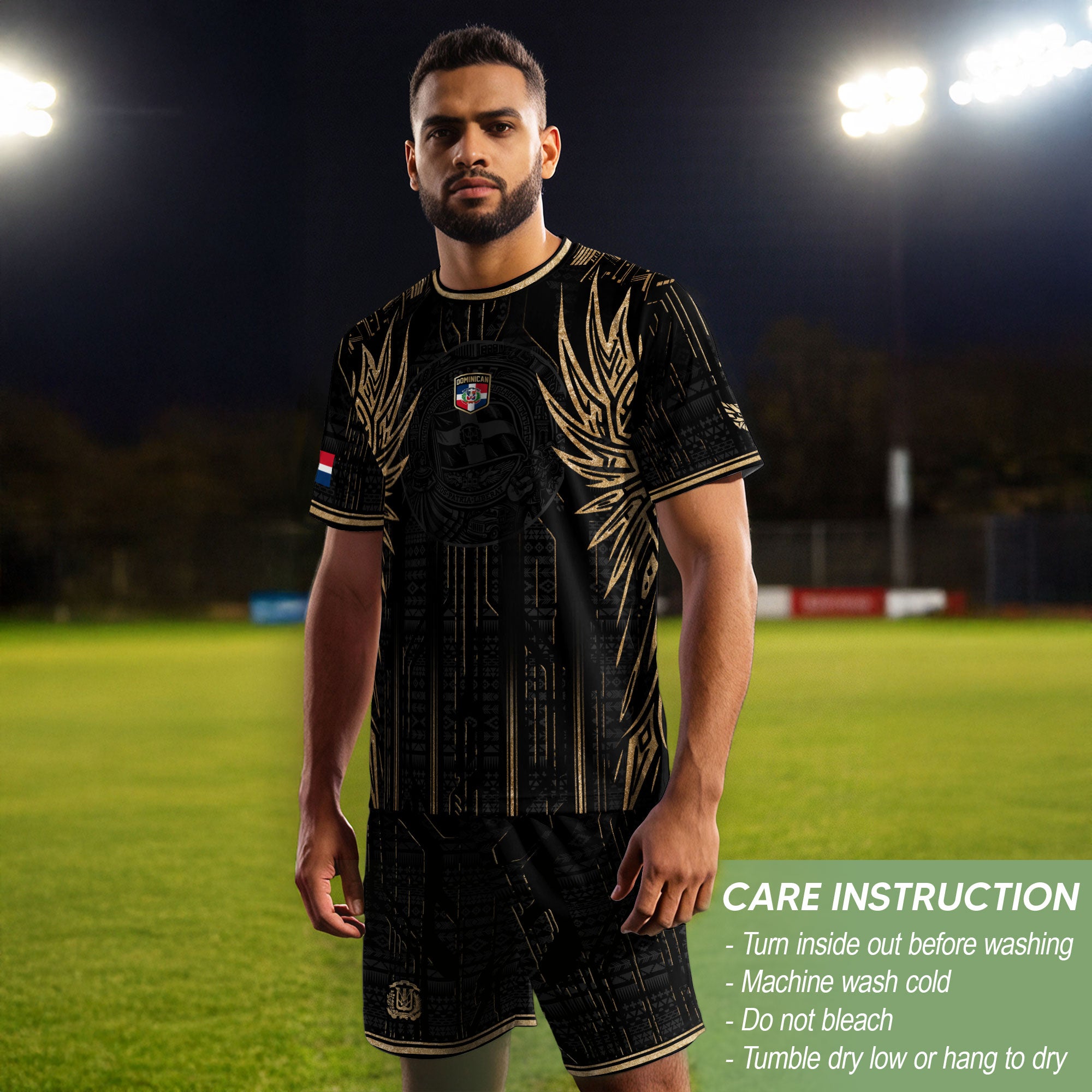 Dominican Republic Heritage Black Gold Vintage Athletic Winged Soccer Jersey