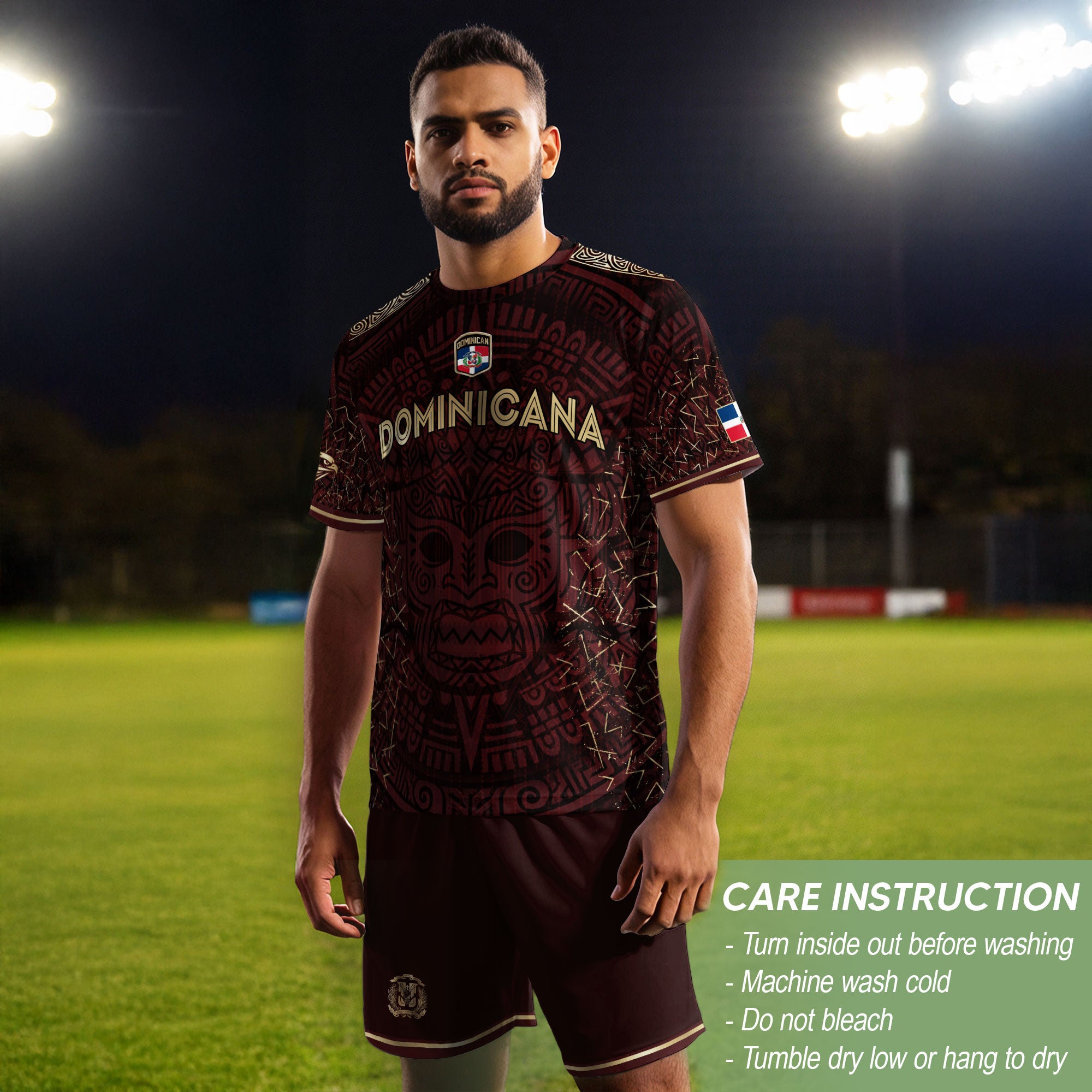 Dominican Cultural Pride Soccer Jersey Maroon Gold, Heritage-Inspired Collection