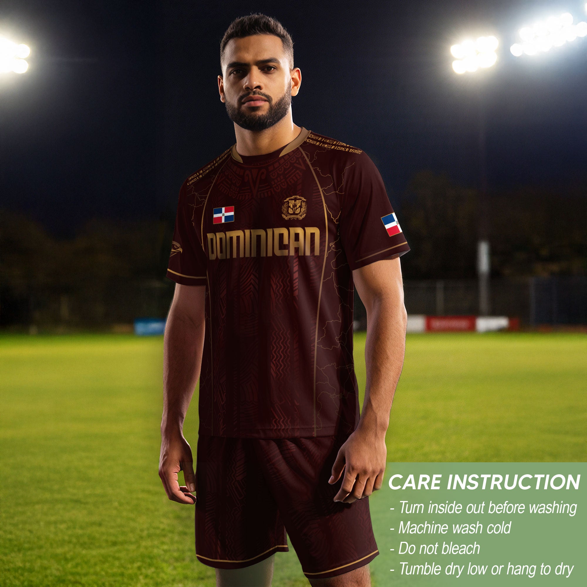 Dominican Republic Heritage Maroon Gold Geometric National Soccer Jersey