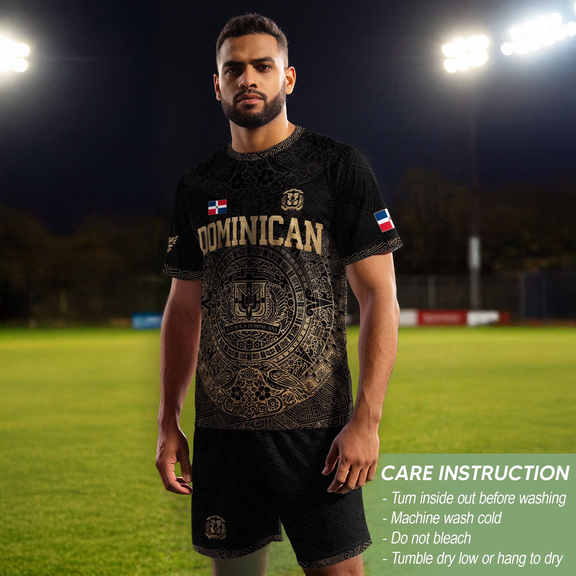 Dominican Republic Heritage Black Gold Vintage Taino Graphic Pattern Soccer Jersey