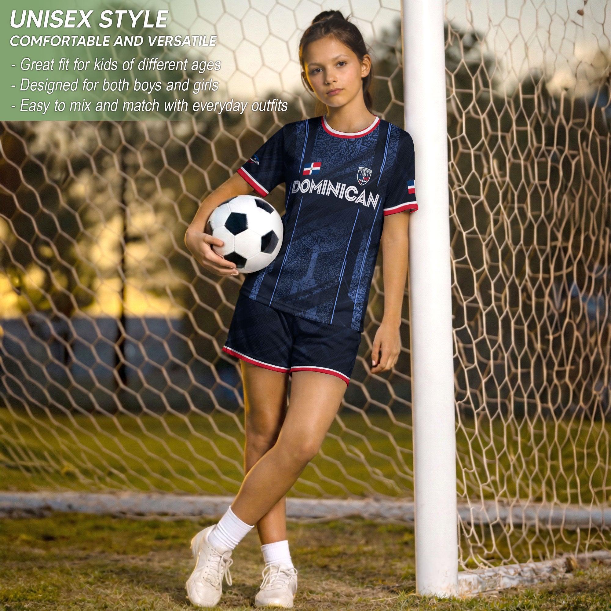 Dominican Heritage Soccer Jersey Navy for Kids Youth, Cultural Identity & National Pride