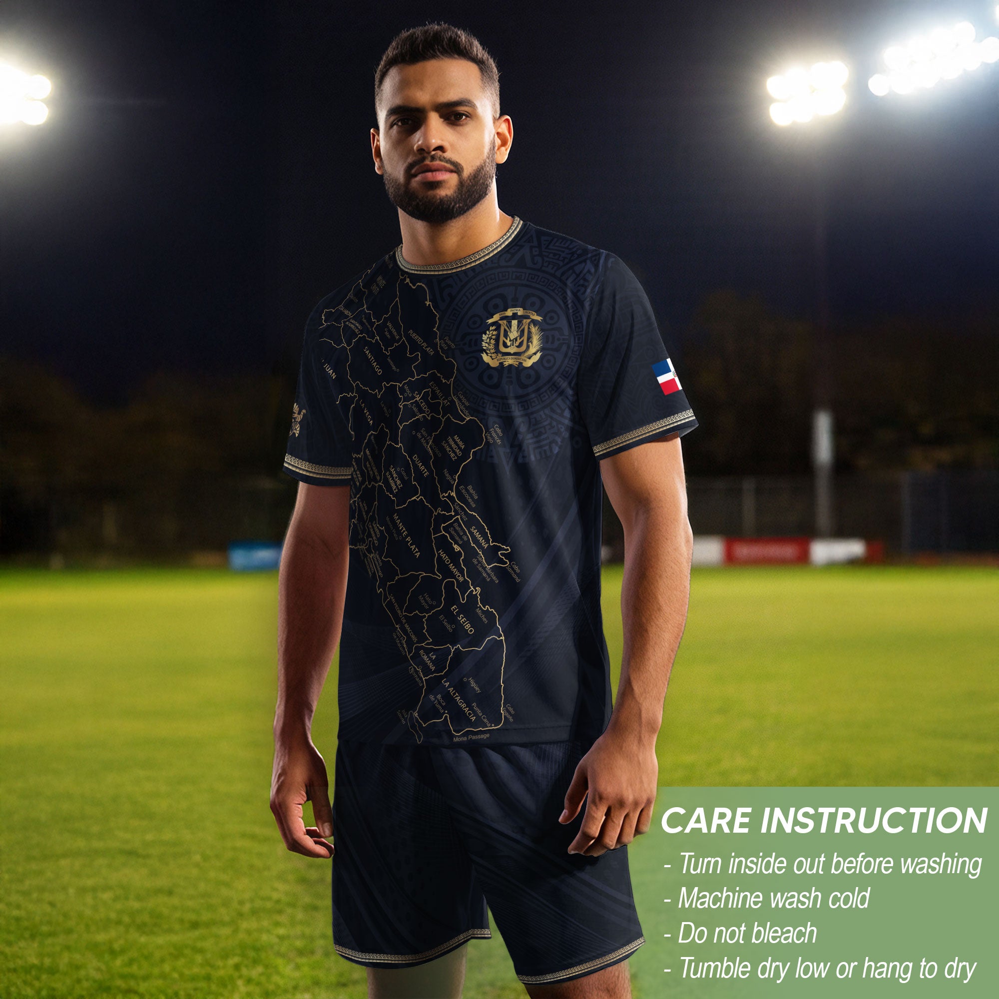 Dominican Heritage Soccer Jersey Black Gold, Cultural Pride & Identity Collection