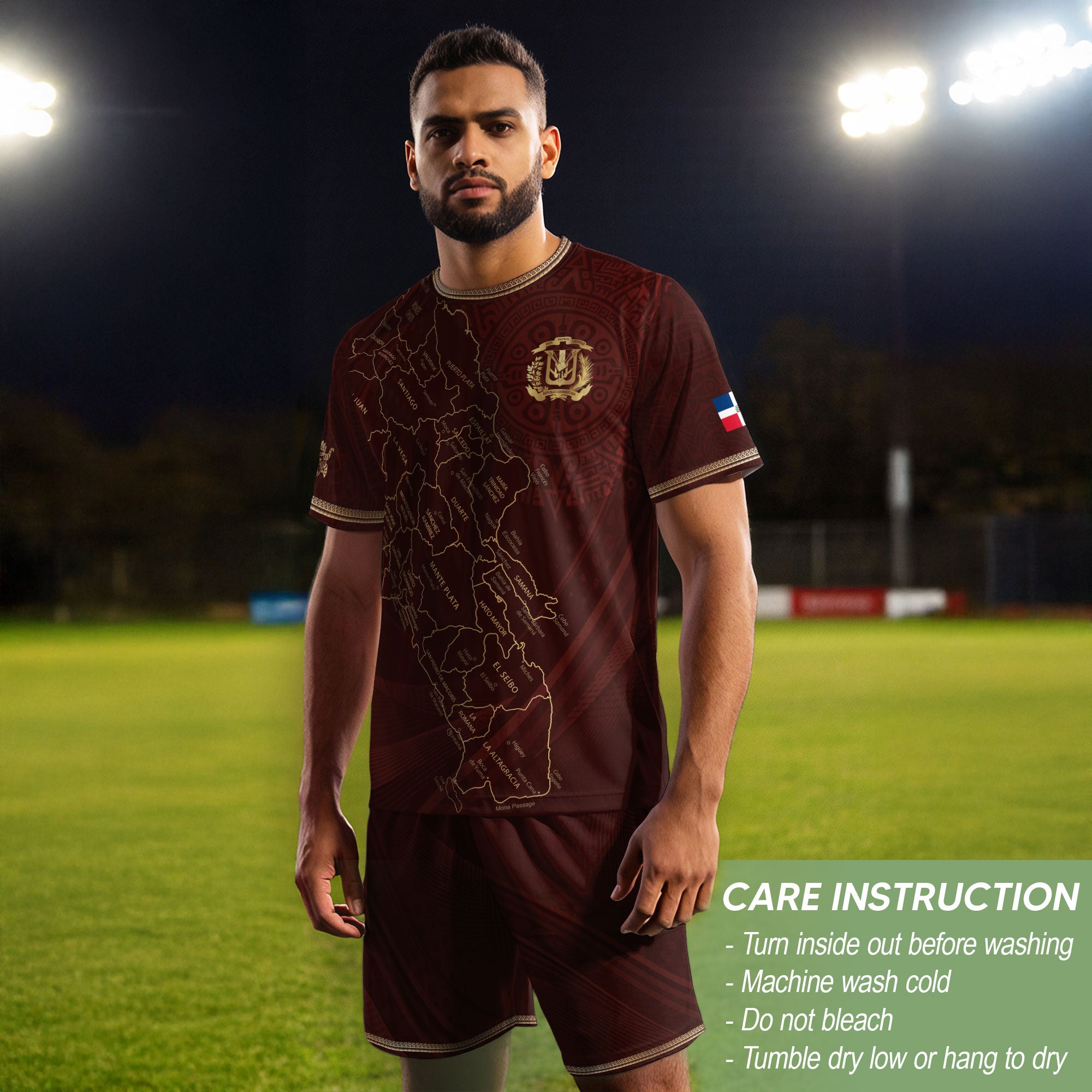 Dominican National Heritage Soccer Jersey Maroon Gold, Pride-Inspired Football Apparel