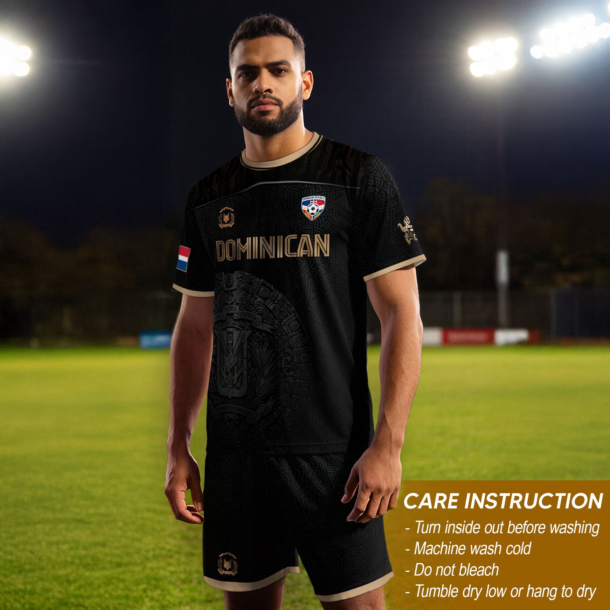 Dominican Republic Heritage Black Gold Athletic National Team Soccer Jersey