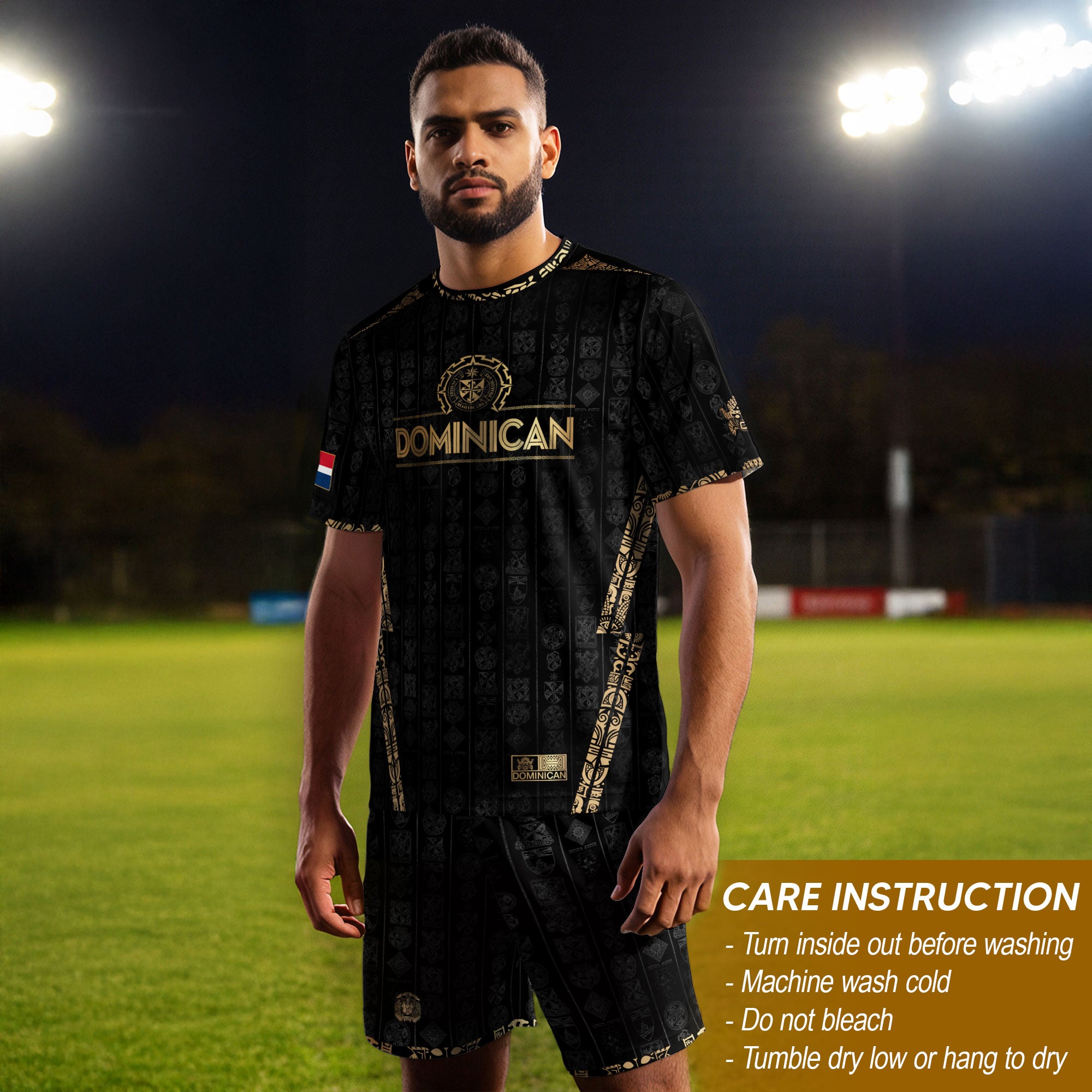 Dominican Republic Black Gold Vintage Heritage Coat of Arms Soccer Jersey