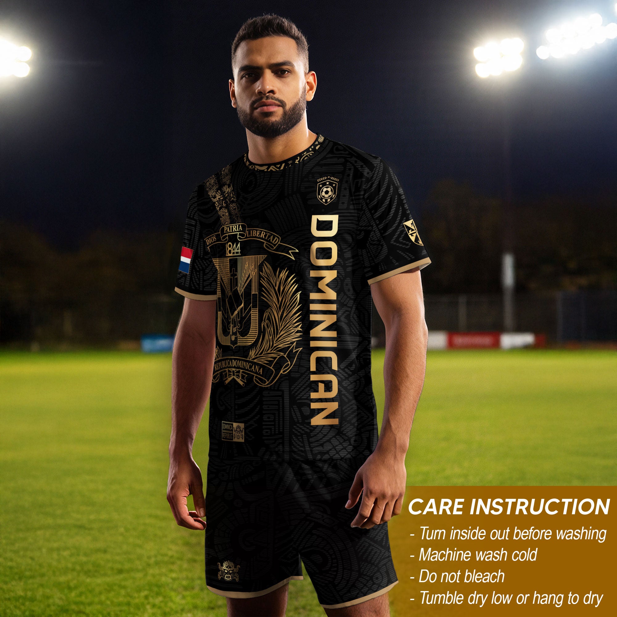 Dominican Republic Black Gold Taino Tribal Pattern National Pride Vintage Soccer Jersey