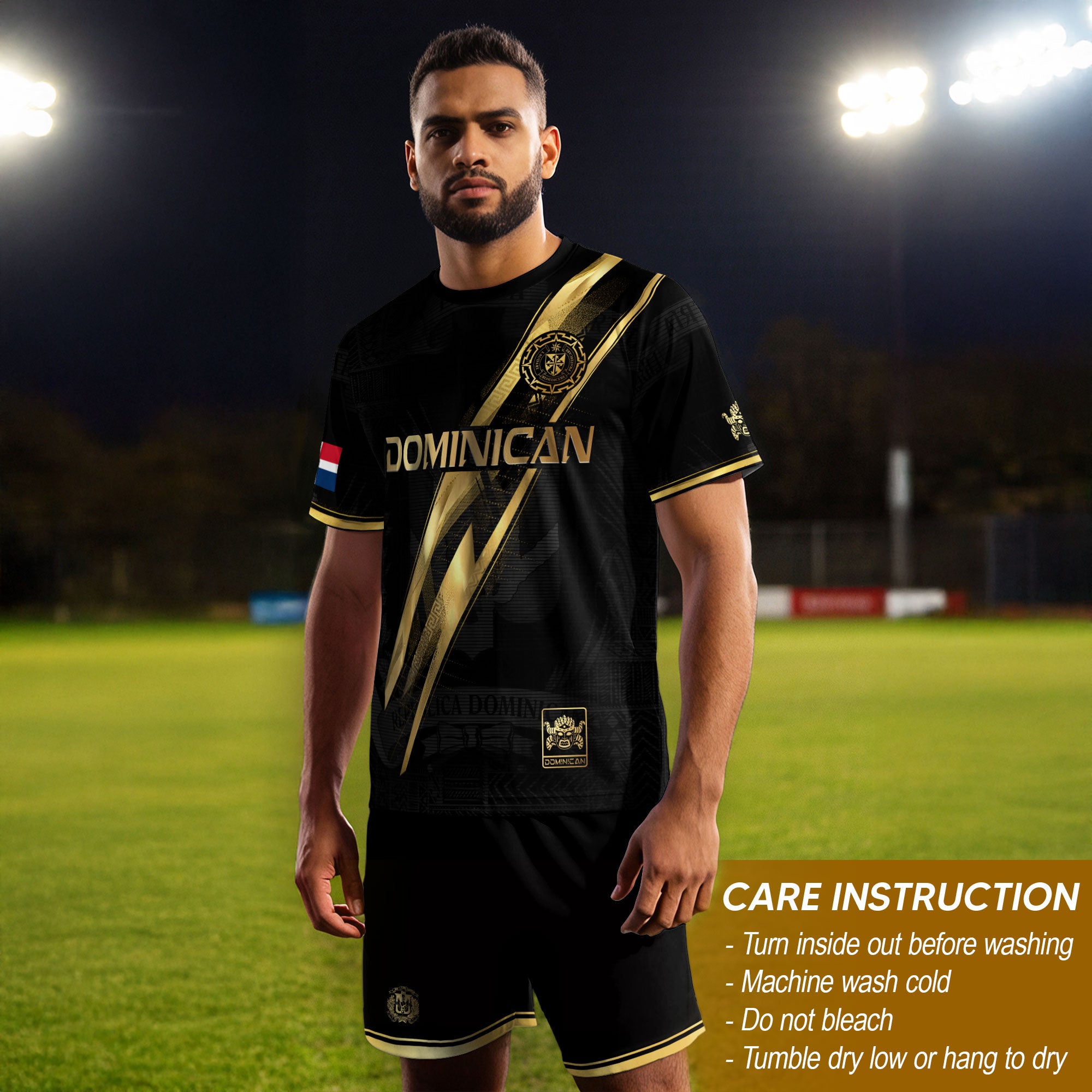 Dominican Republic Black Gold Premium Geometric Pattern Cultural Pride Soccer Jersey