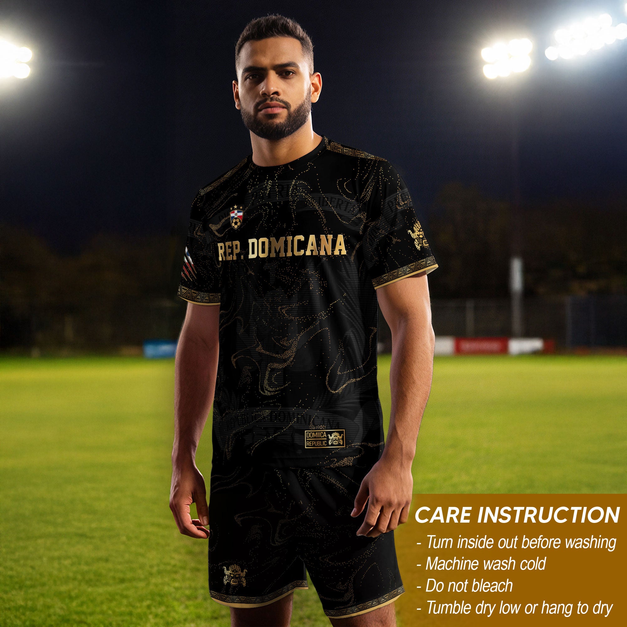 Dominican Republic Heritage Black Gold Sparkle National Soccer Jersey