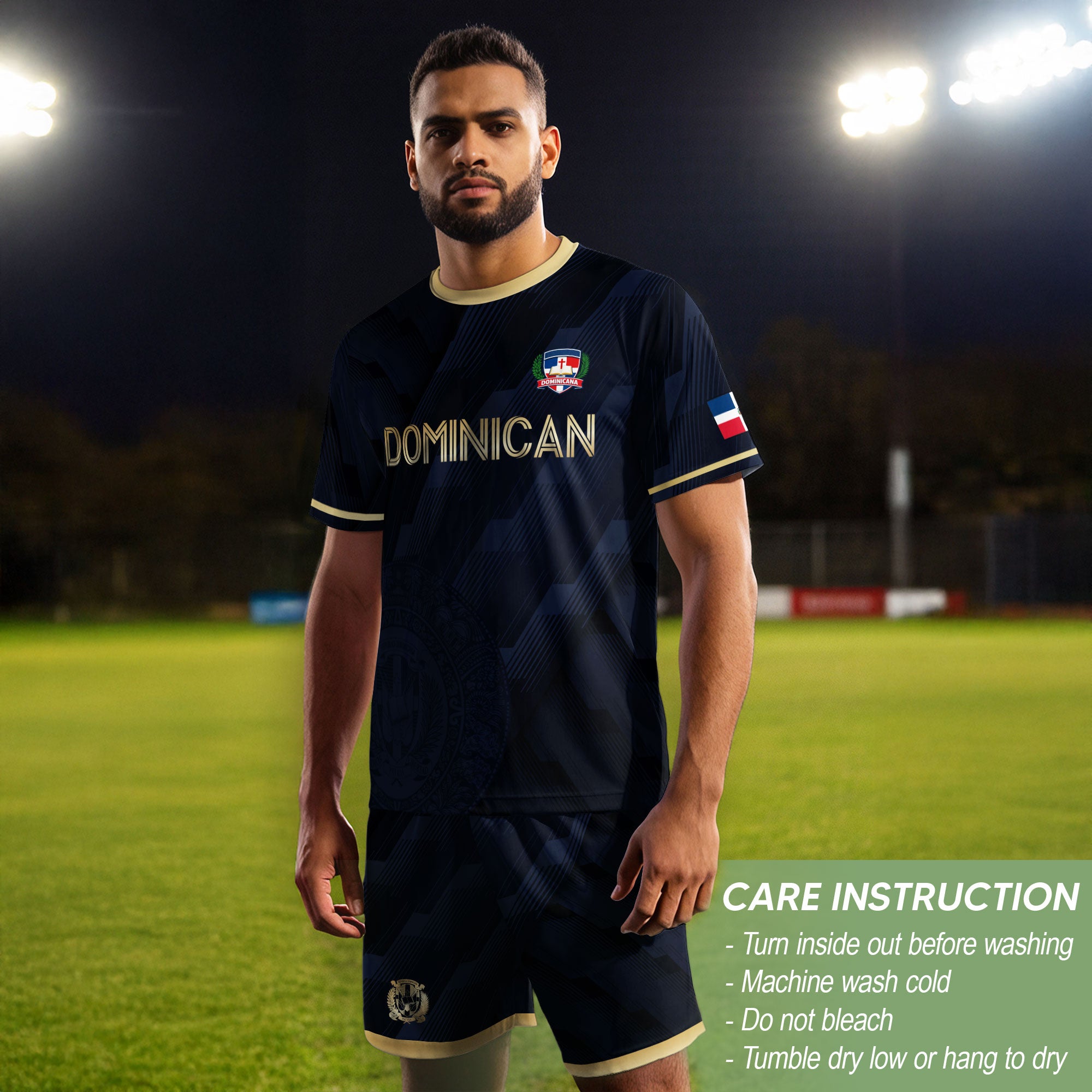 Dominican Republic National Heritage Soccer Jersey Navy Gold, Cultural Pride Emblem Design