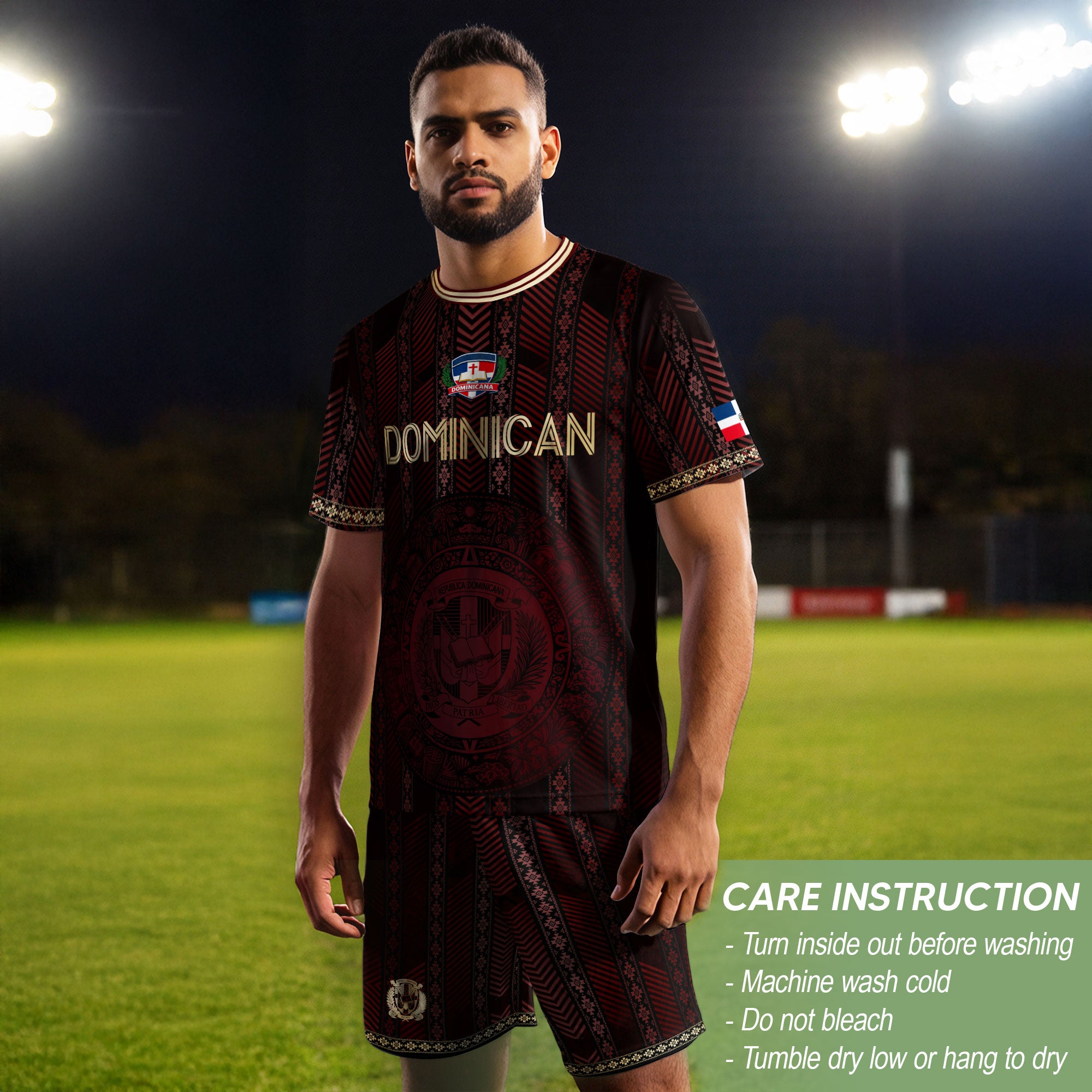 Dominican Republic Soccer Jersey Maroon Gold, Cultural Heritage National Pride Apparel