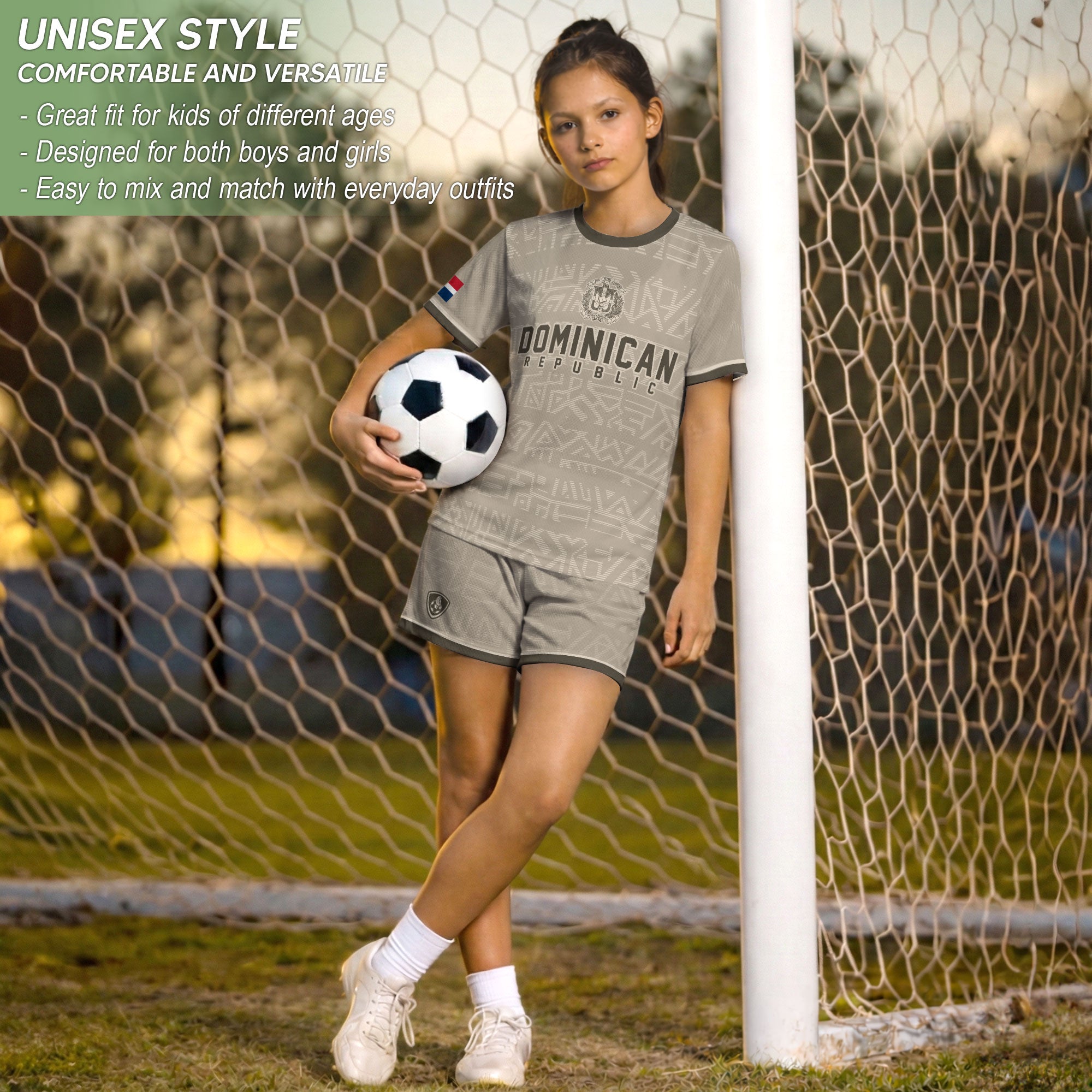 Dominican Republic Kids Youth Heritage Beige Geometric National Soccer Jersey