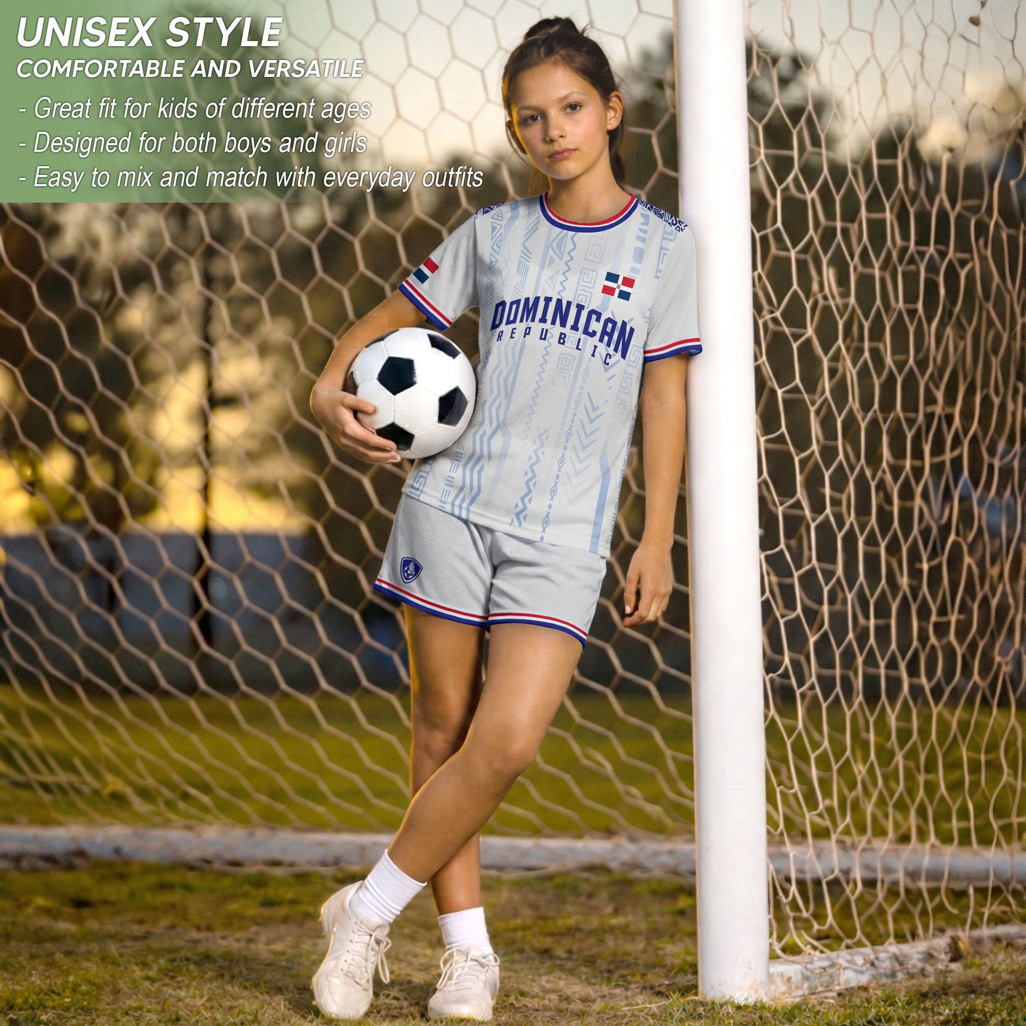 Dominican Republic Kids Youth Heritage White Red Blue Athletic Modern Soccer Jersey