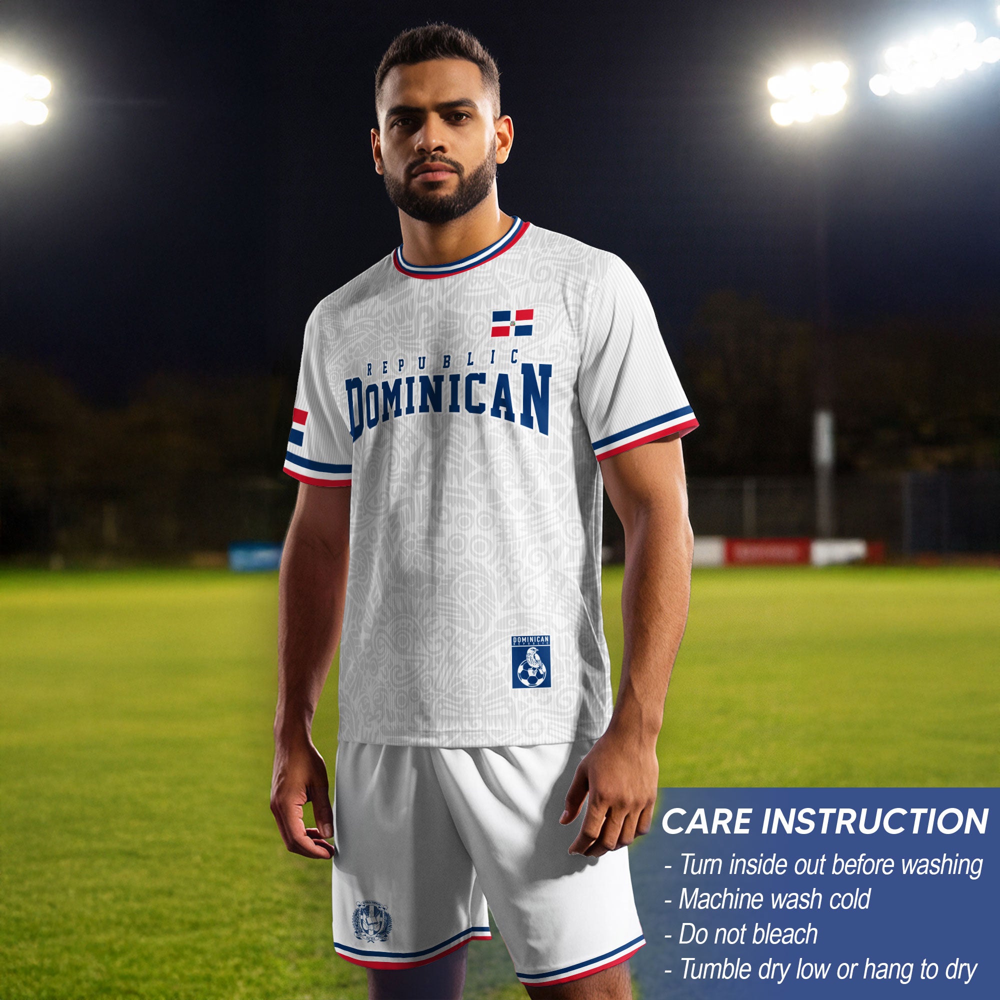 Dominican Republic Coat of Arms White Blue Red National Pride Soccer Jersey
